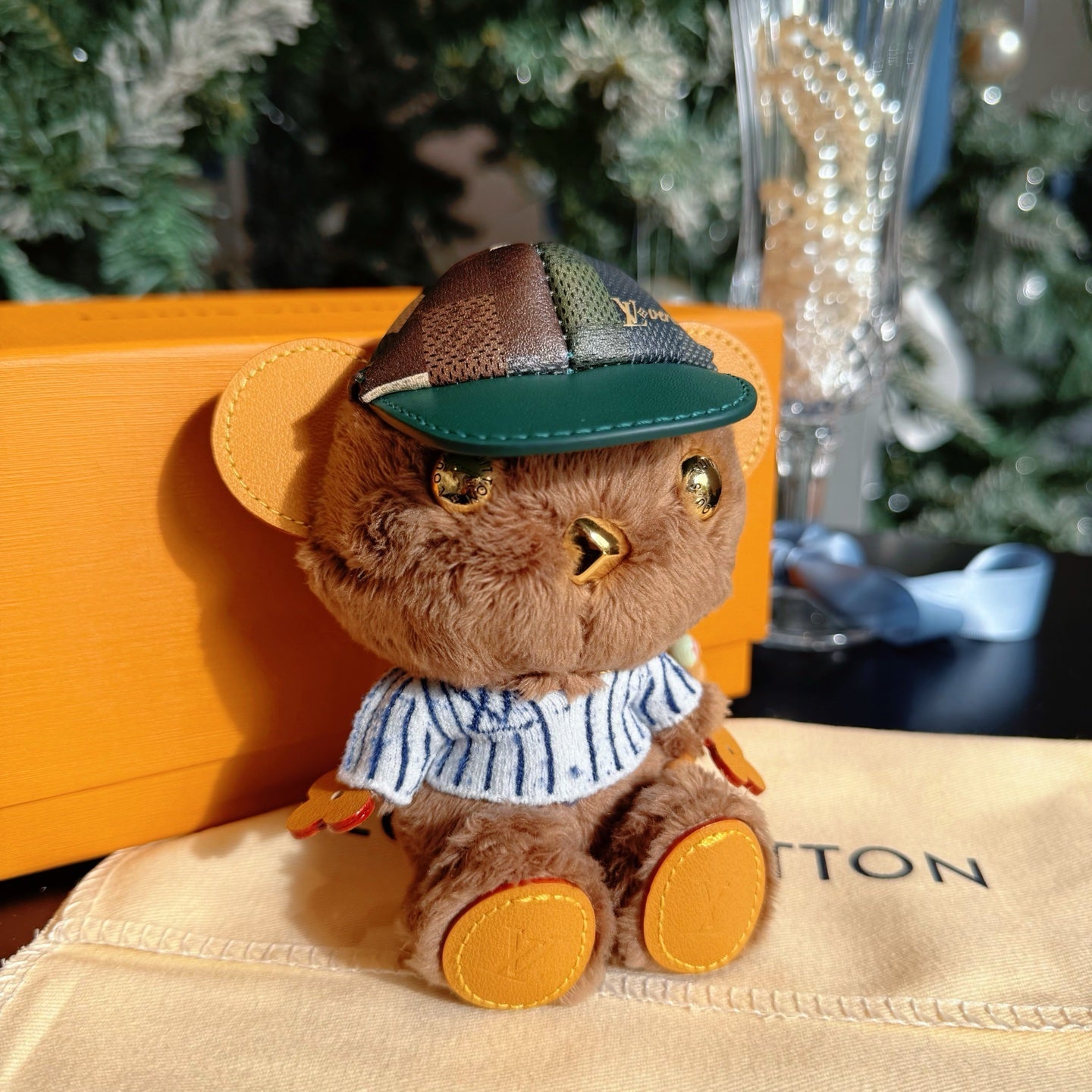 LV Louis Bear Bag Synthetic Fur Charm