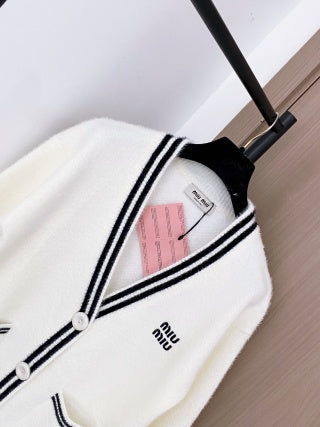 Miumiu 2025 Two-Tone Cardigan Black and White Wool