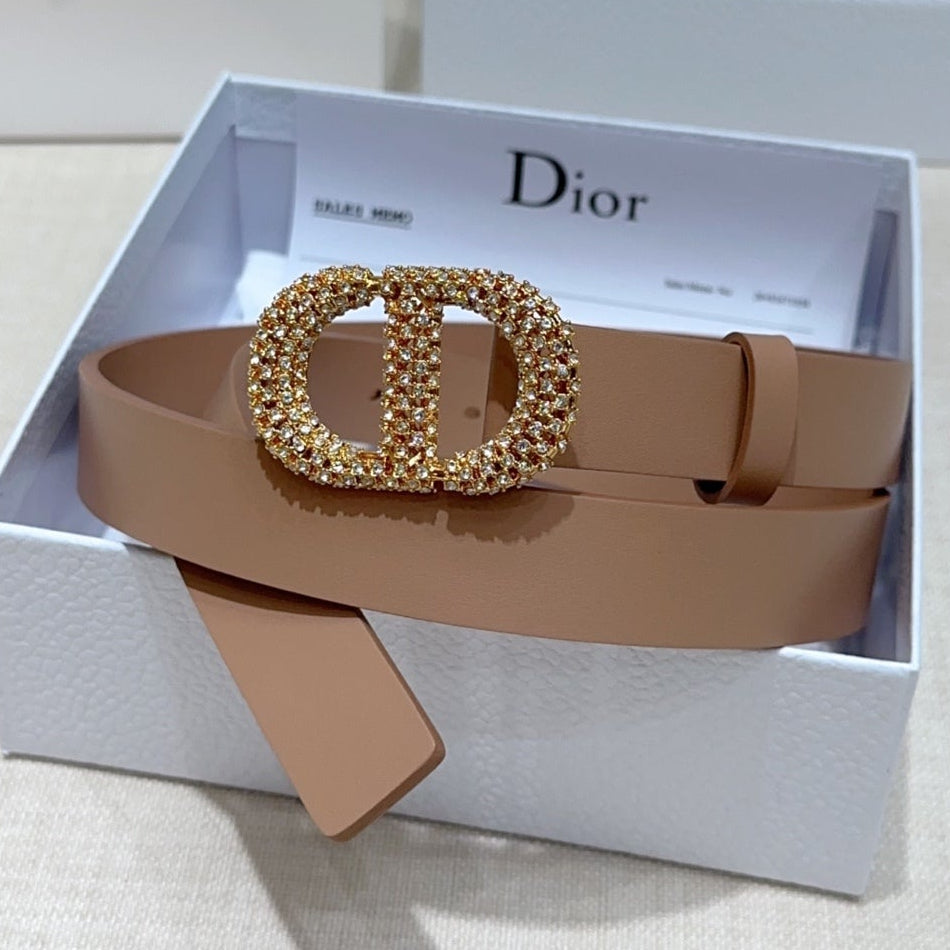 Dior 2026 Rhinestones Buckle Belt 25mm Cowhide 196490