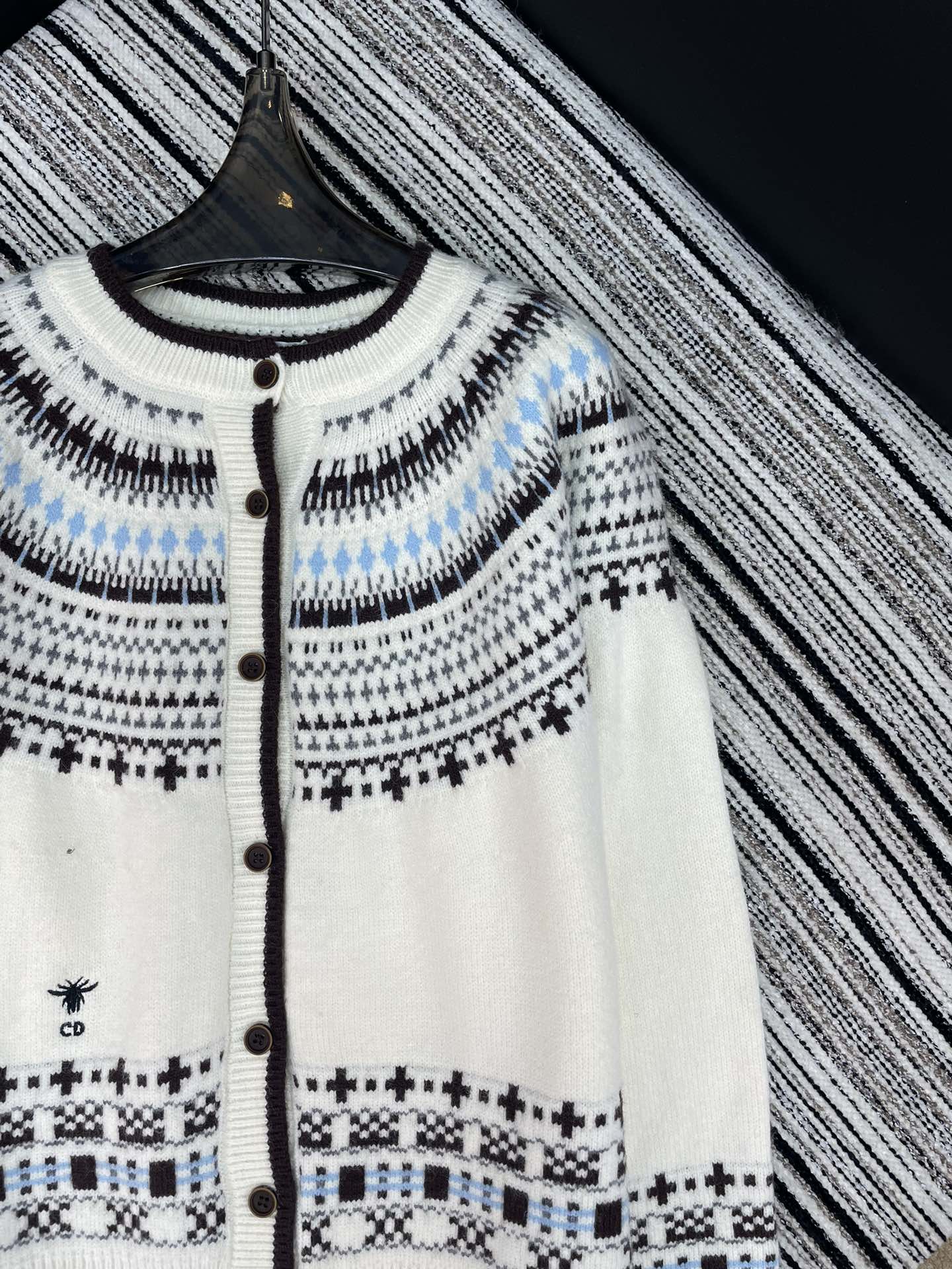 Dior 2025 Knitted Cardigan White and Gray Wool