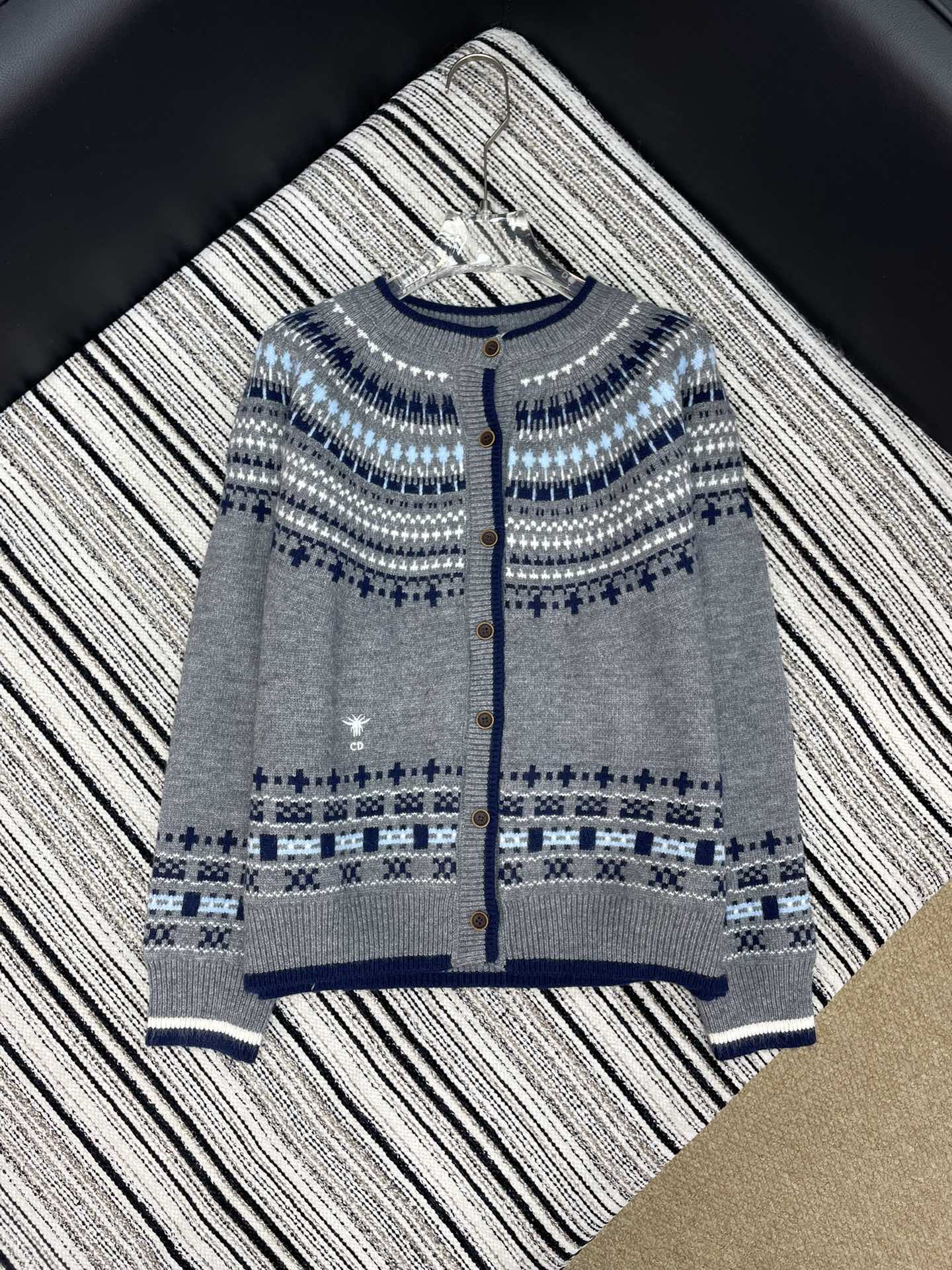 Dior 2025 Knitted Cardigan White and Gray Wool