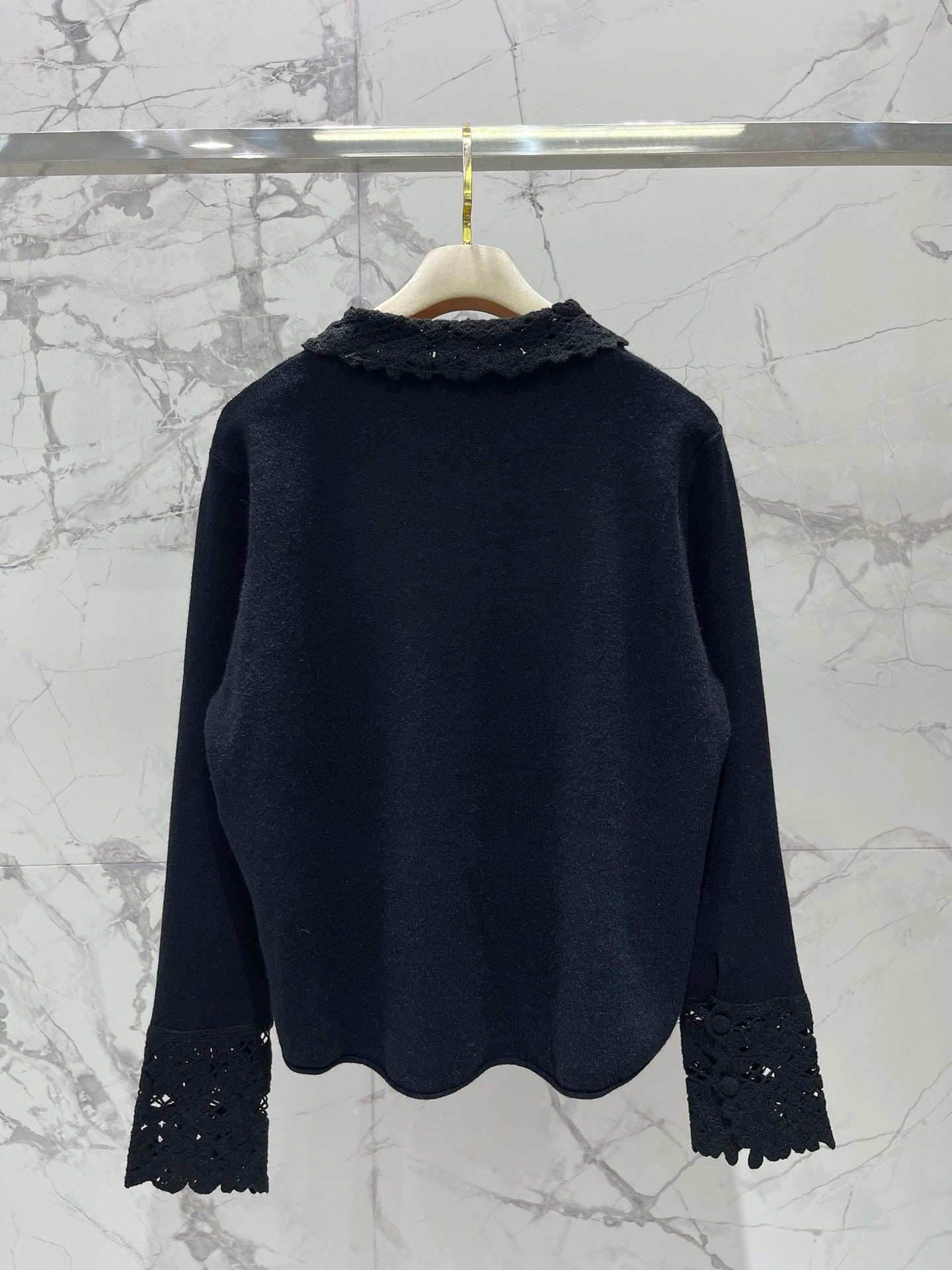 Miumiu 2025 Hollow-Out Crochet Collar Age-Defying Knit Cardigan Wool