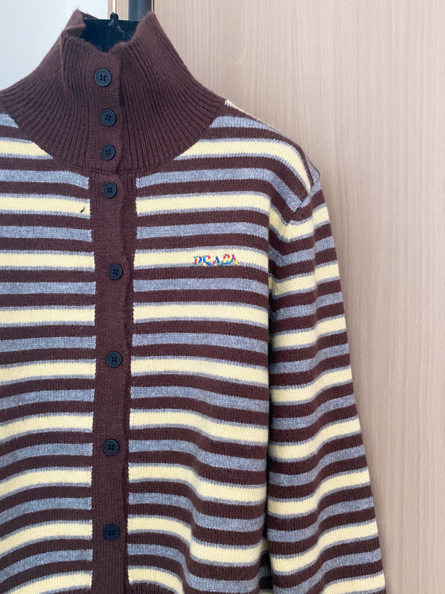 Prada 2025  Two-Tone Cardigan Brown and White Wool