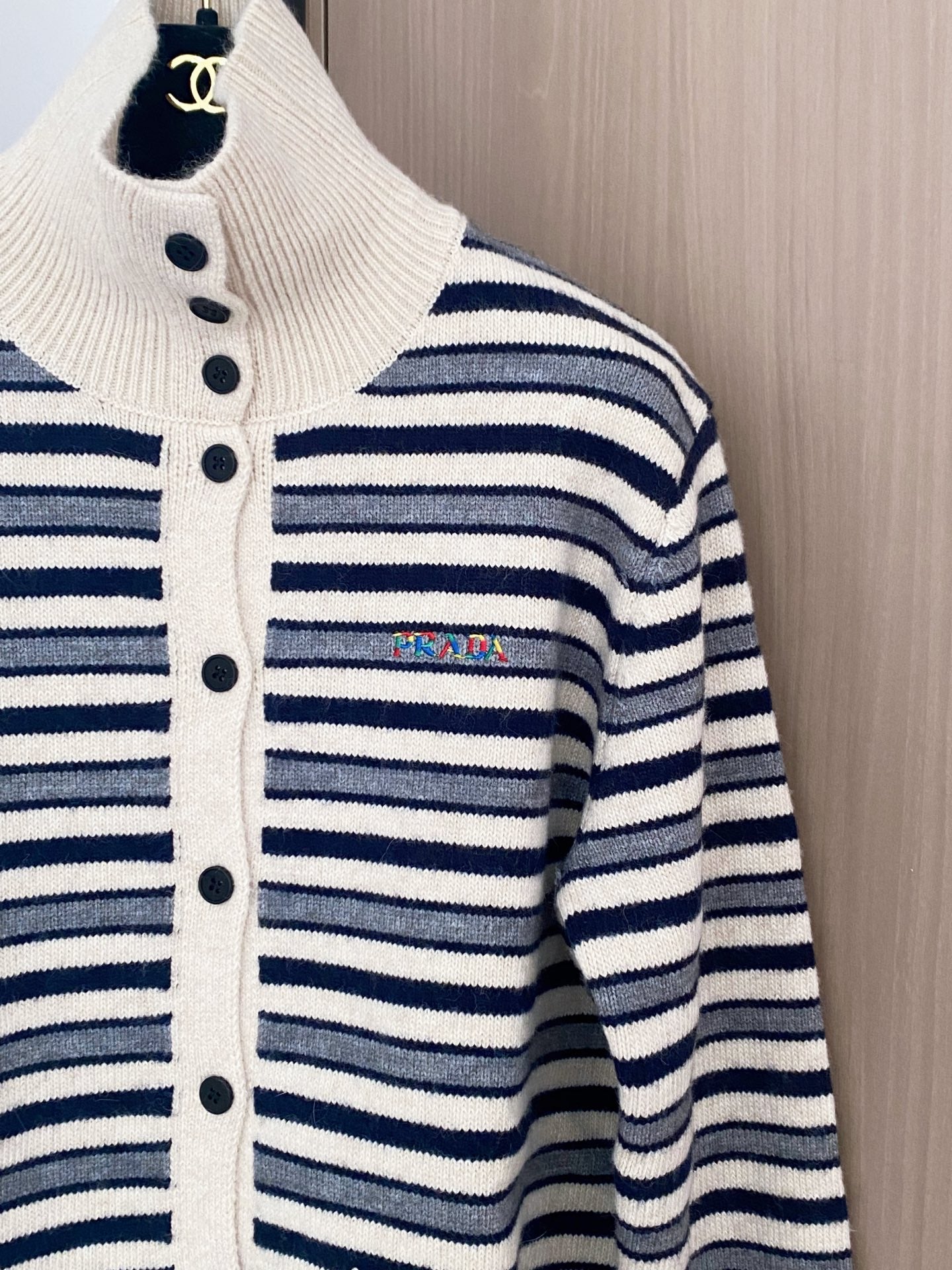 Prada 2025  Two-Tone Cardigan Brown and White Wool