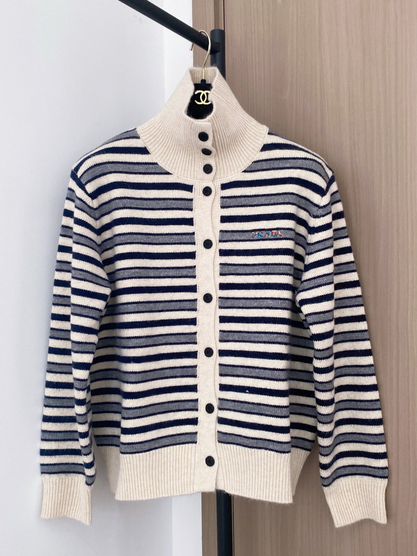 Prada 2025  Two-Tone Cardigan Brown and White Wool