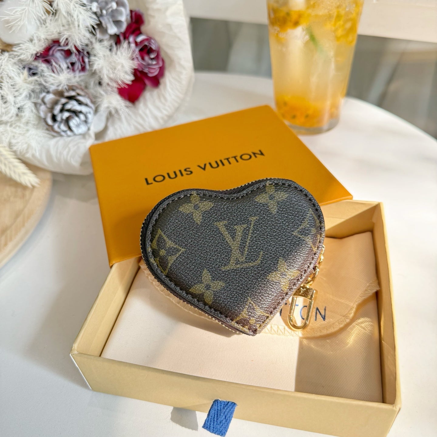 LV Heart Bag Charm Leather