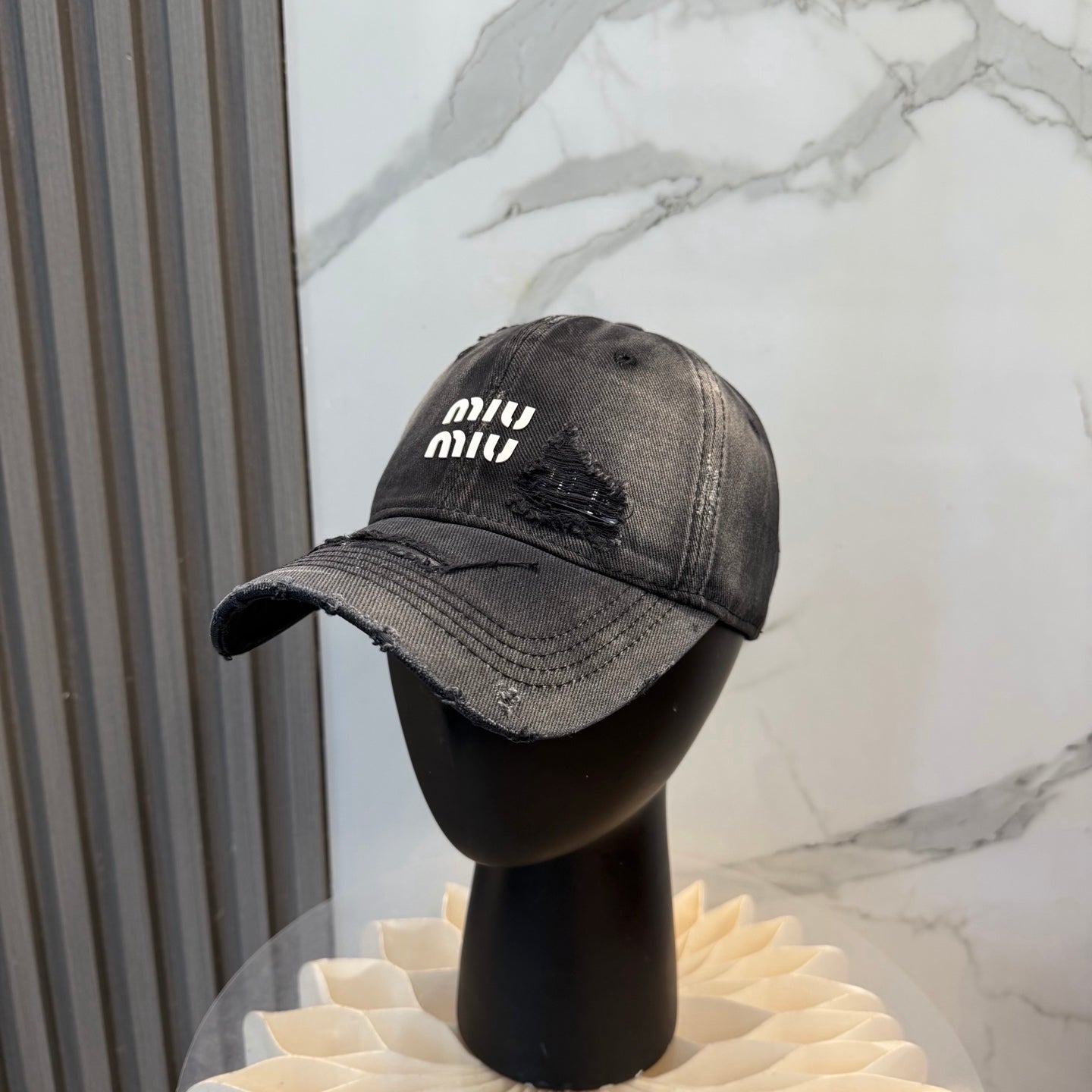 Miumiu Distressed Baseball Cap Cotton 323813
