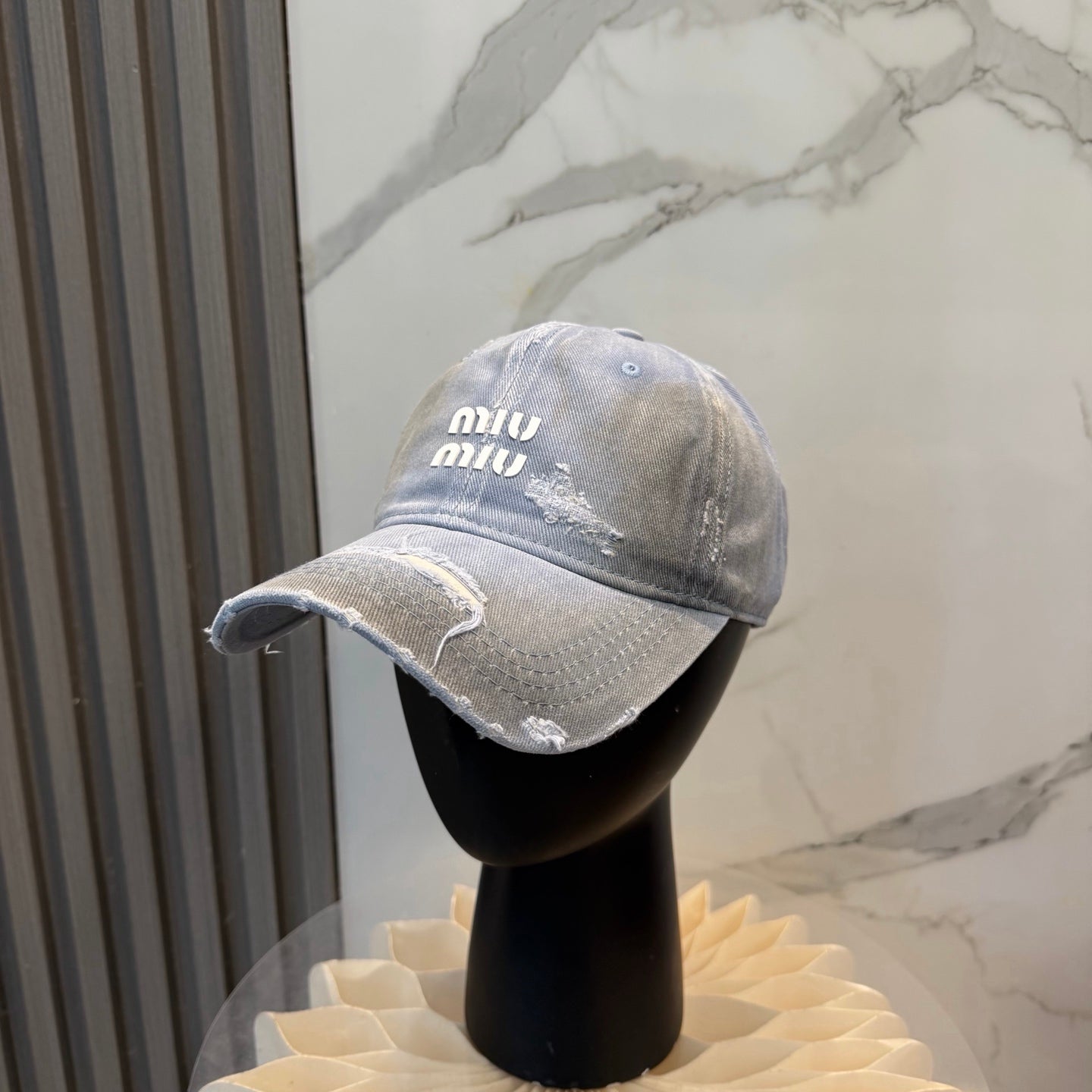 Miumiu Distressed Baseball Cap Cotton 323813