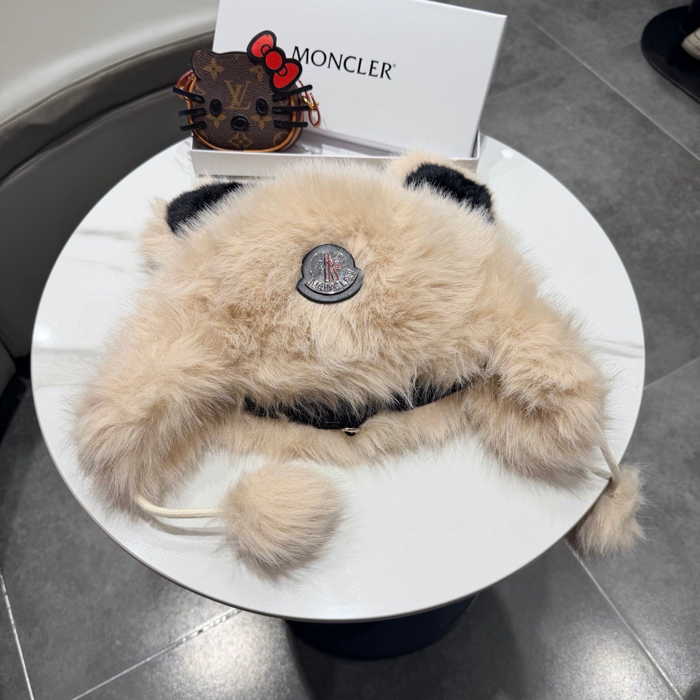 Moncler Cute Bear Ear Faux Fur Plush Hat 435201