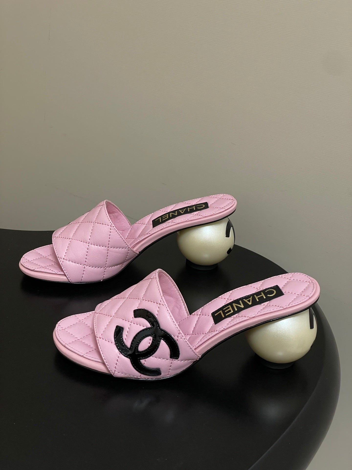 CC 2026 Pearl Heel Sandals 70 Lambskin Double C Logo