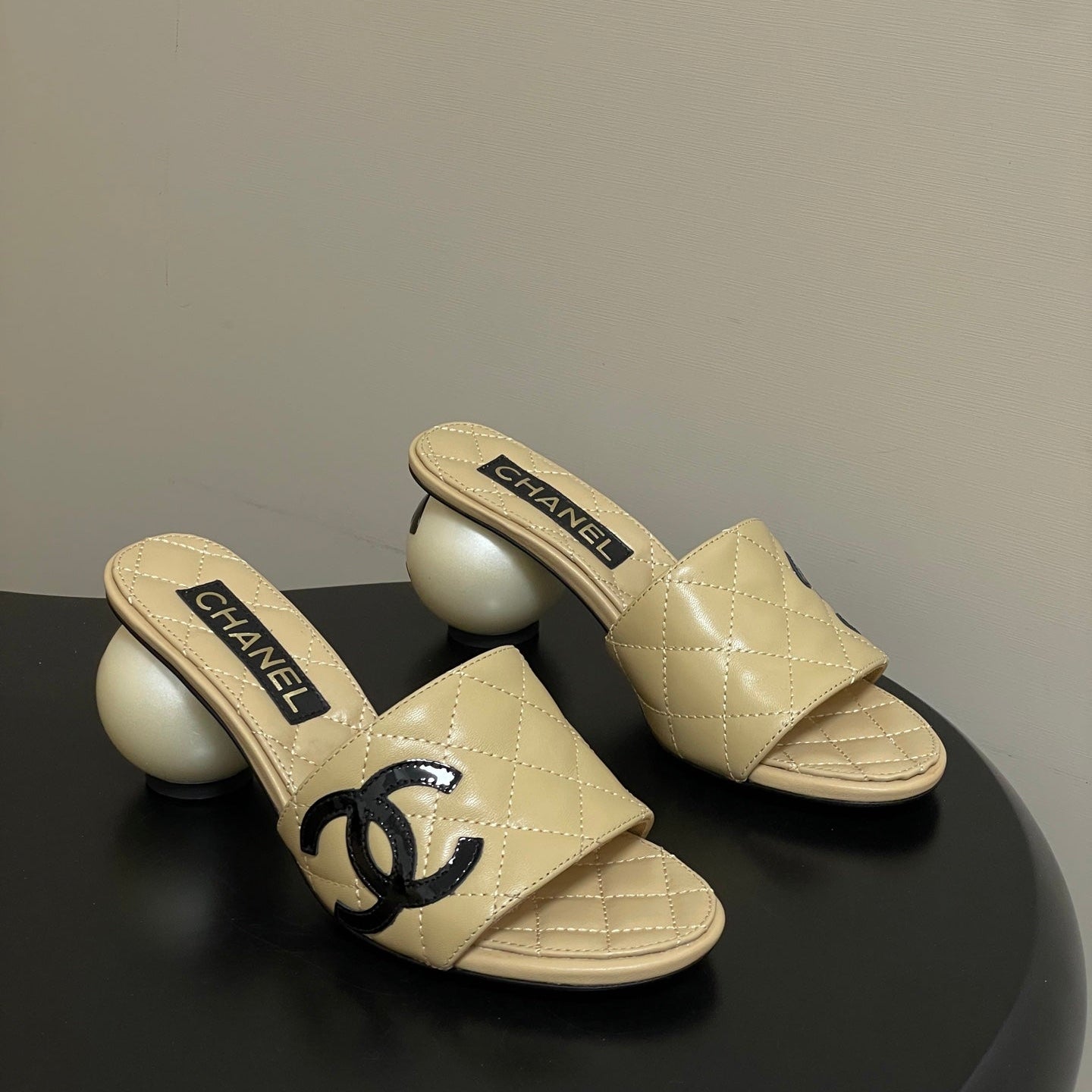 CC 2026 Pearl Heel Sandals 70 Lambskin Double C Logo