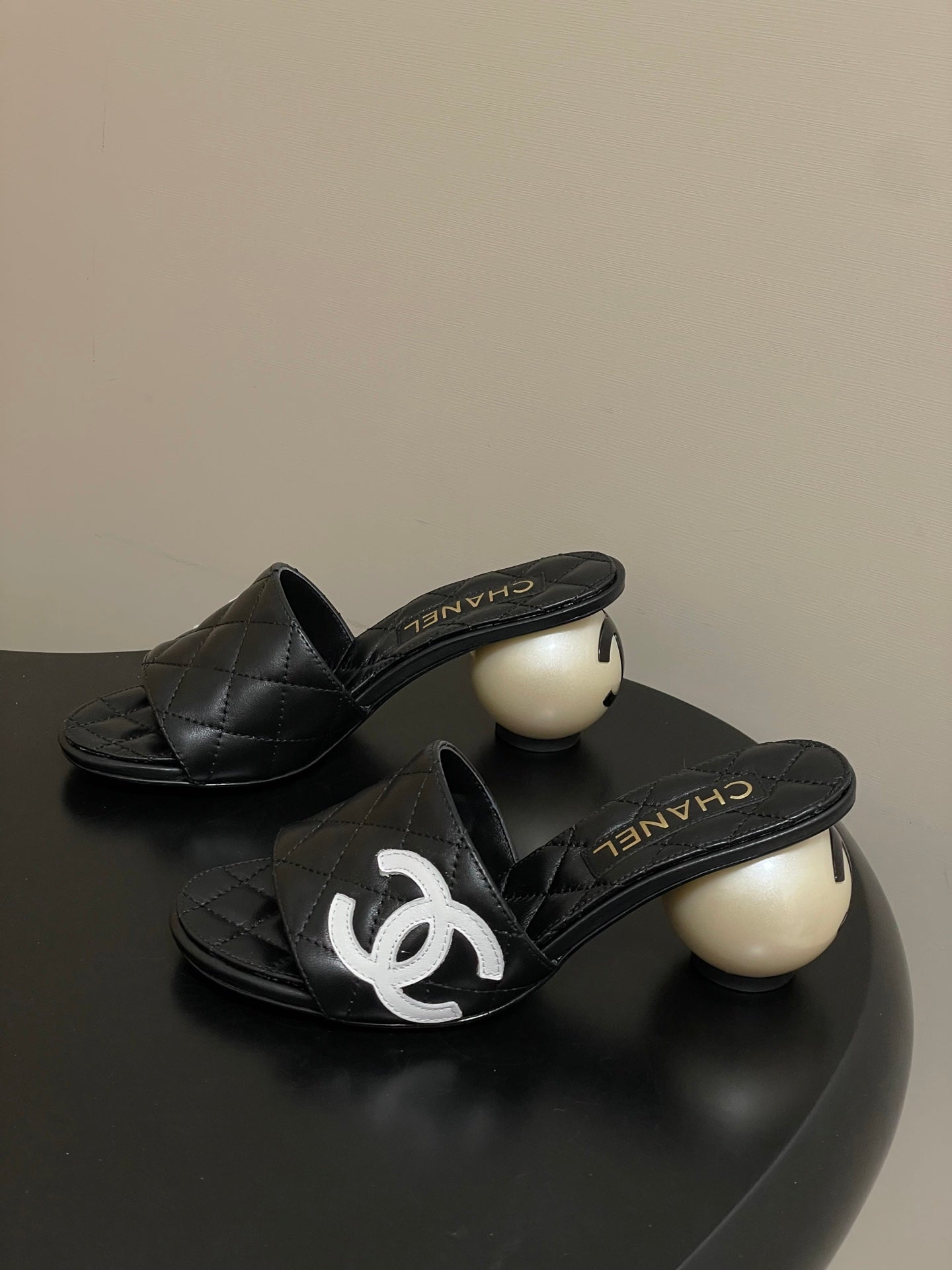 CC 2026 Pearl Heel Sandals 70 Lambskin Double C Logo