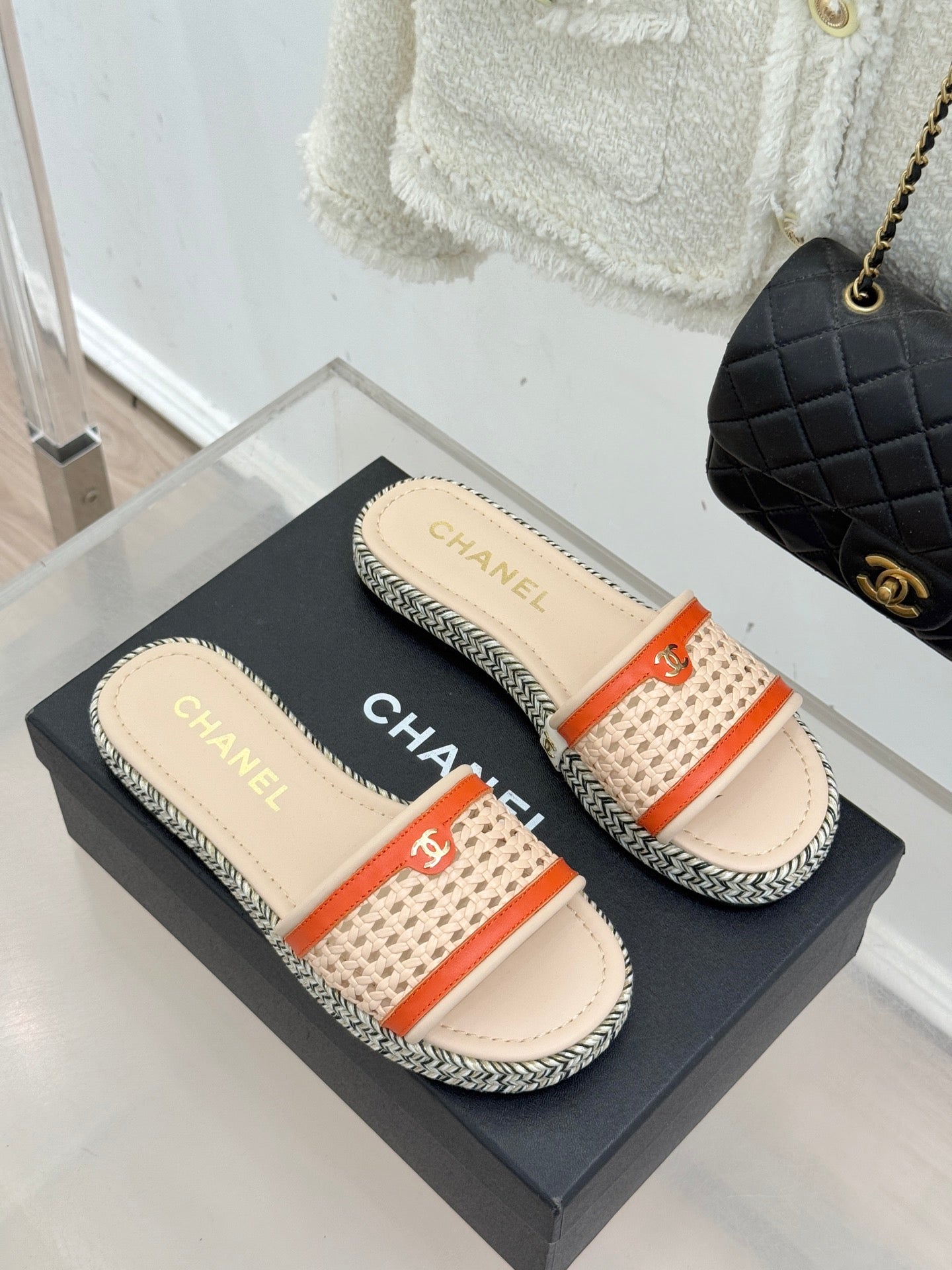 CC 2026 Slippers Double C Woven Lambskin