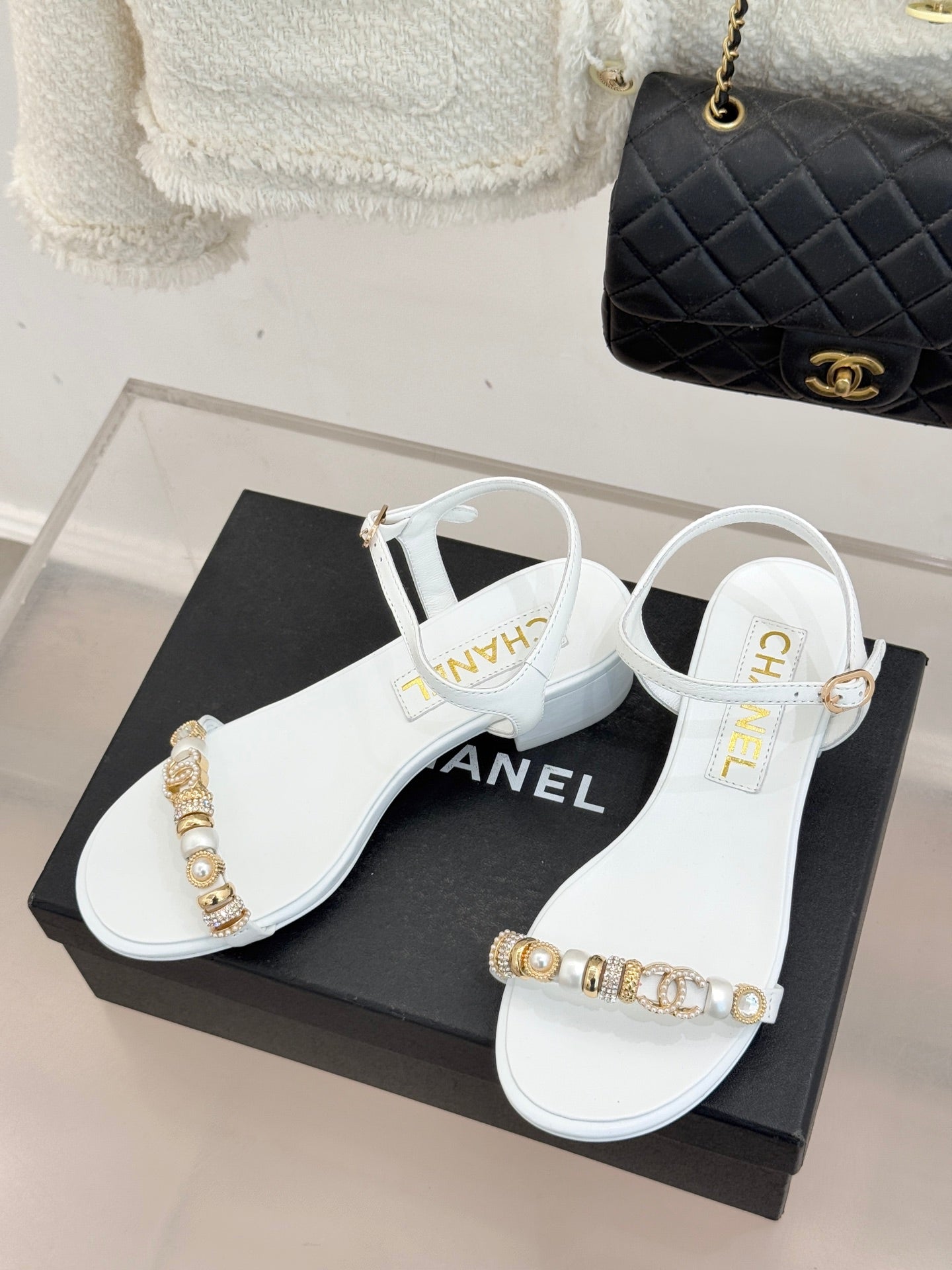 CC 2026 Chunky Heel Sandals 40 Sheepskin Gold Charm