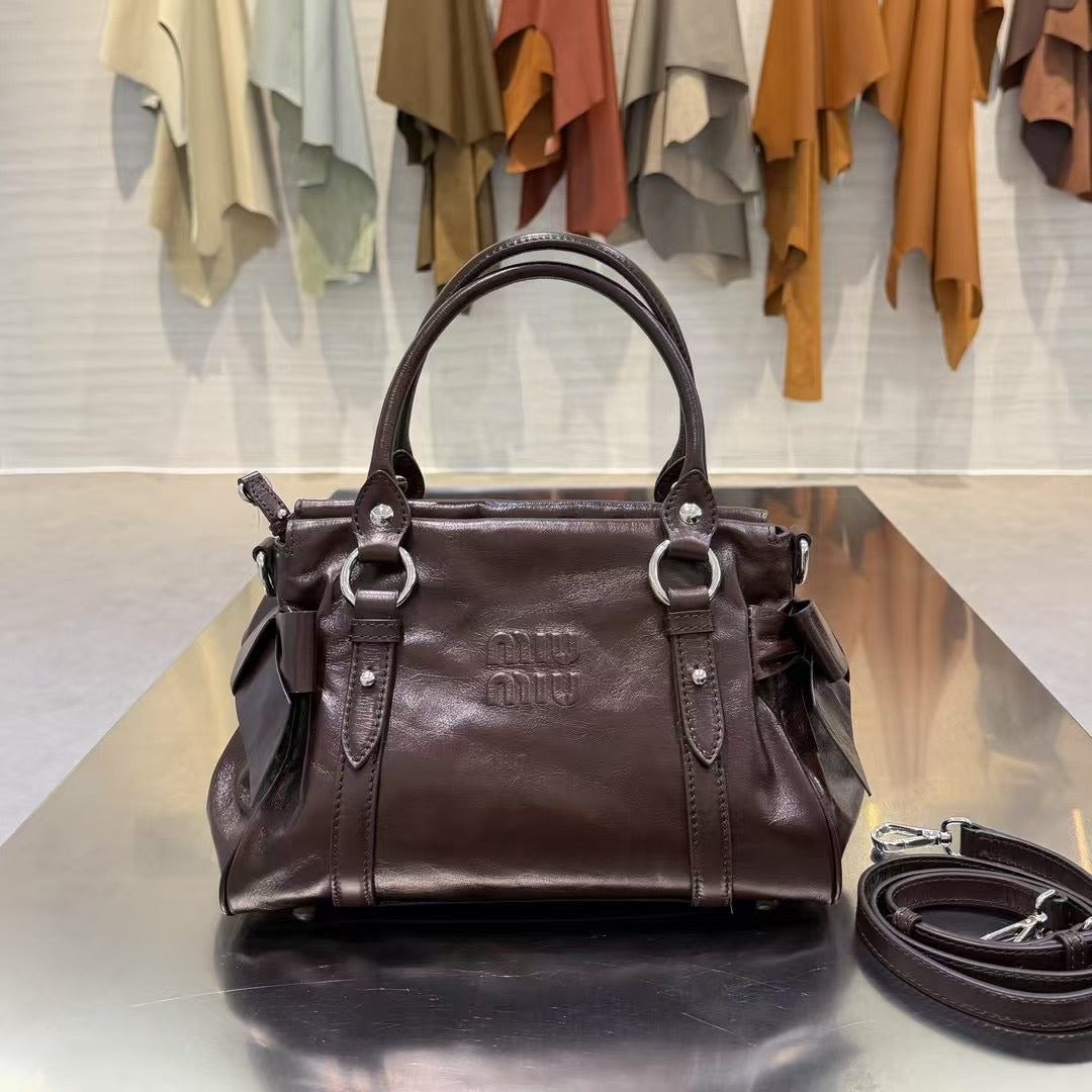 MiuMiu 2026 Shiny Top Handle Bag 30cm Leather
