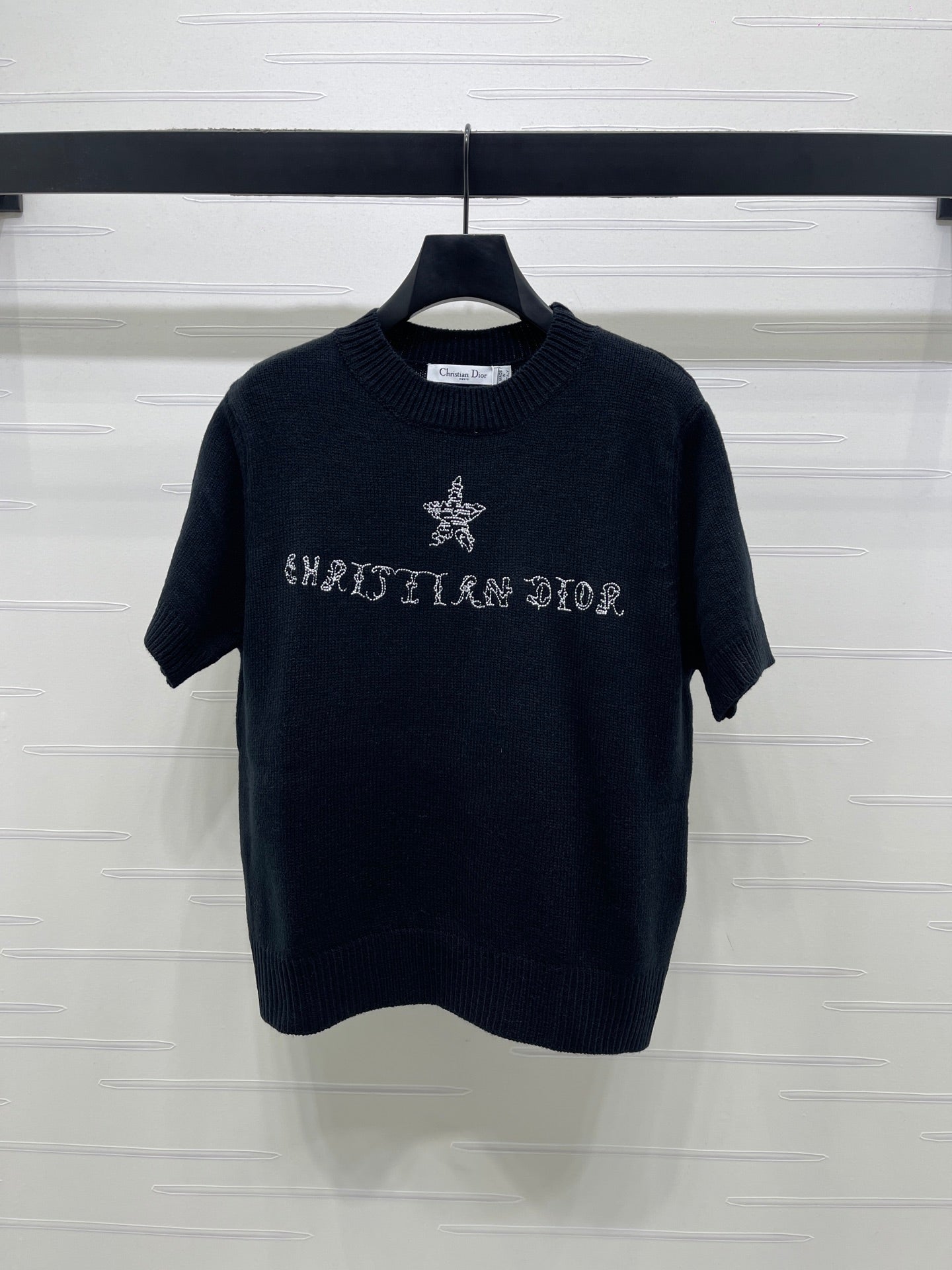 Dior 2026  Embroidered Letter Knit Short-Sleeve T-Shirt Wool