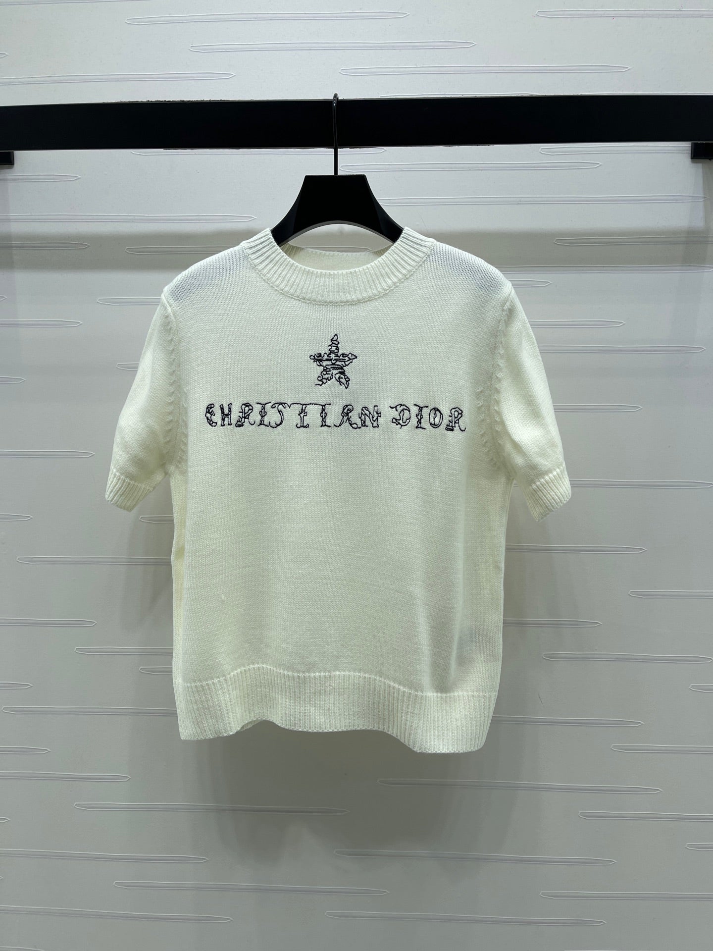 Dior 2026  Embroidered Letter Knit Short-Sleeve T-Shirt Wool