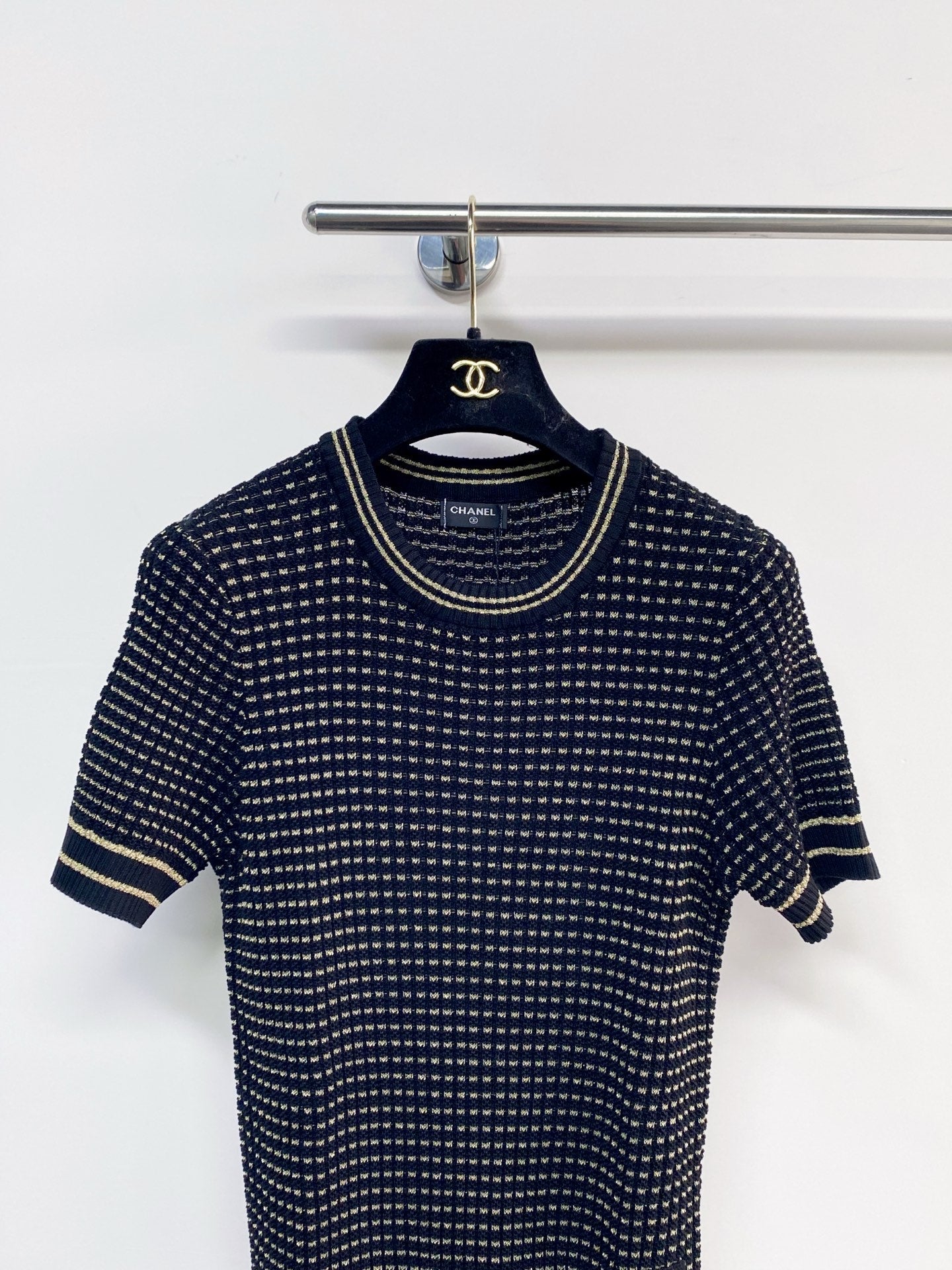 Chanel 2026  Short-Sleeve Shirt Cream and Navy Blue Tencel Nylon