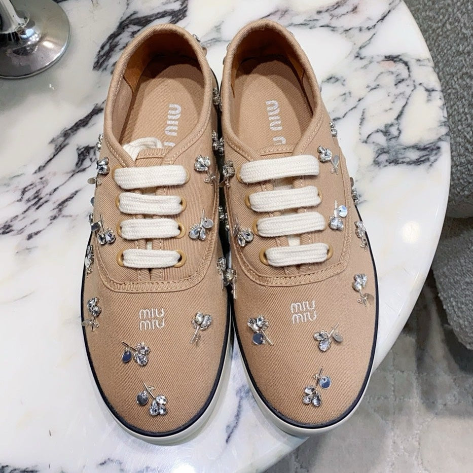 Miu Miu 2026 Crystal Embellished Sneaker Canvas 976963