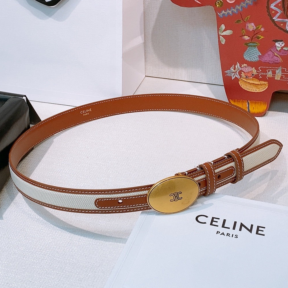 Celine 2026 Triomphe Oval Buckle Belt 25mm Fabric Leather 203763