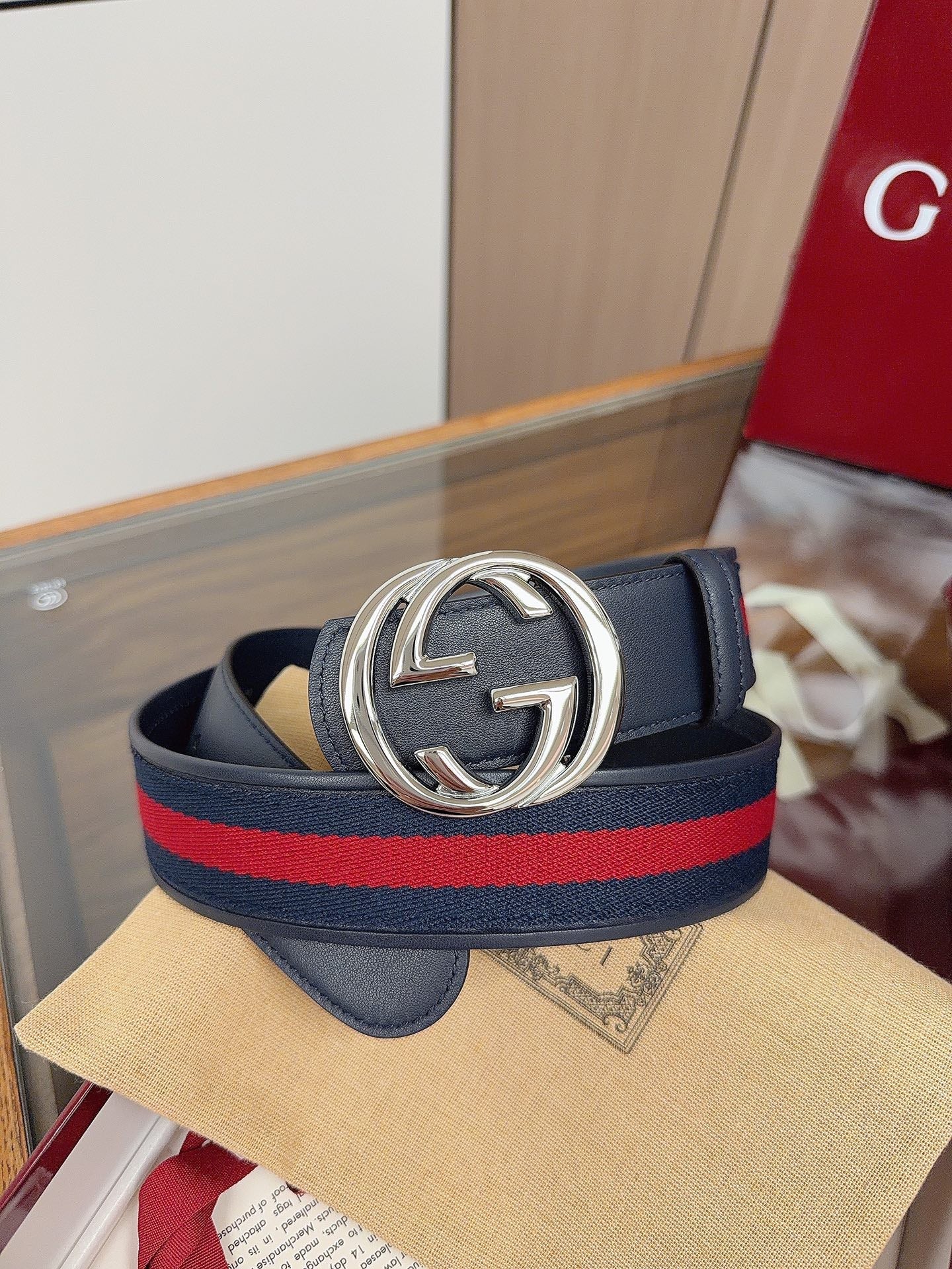 Gucci 2026 GG Buckle Web Belt 40mm Canvas Leather 215509