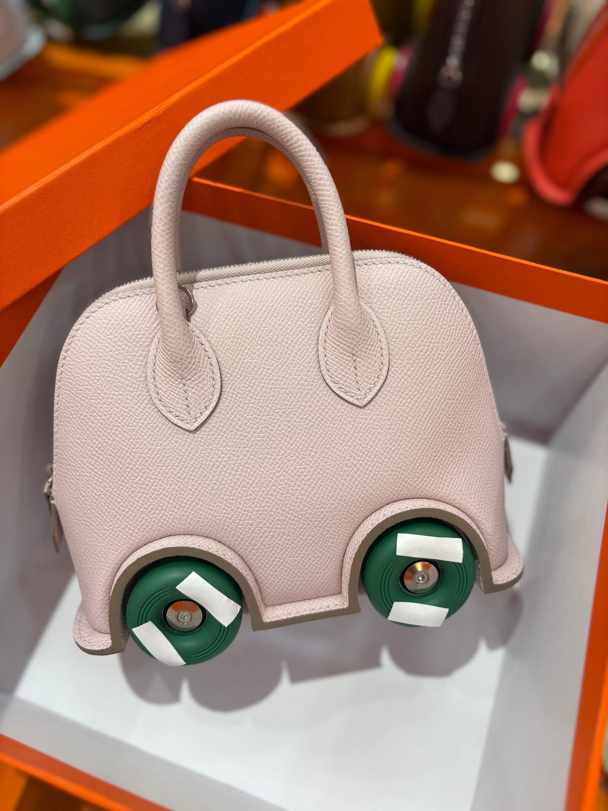 High-end Hermes 2026 Mini Bowling Wheel Bag Epsom Leather