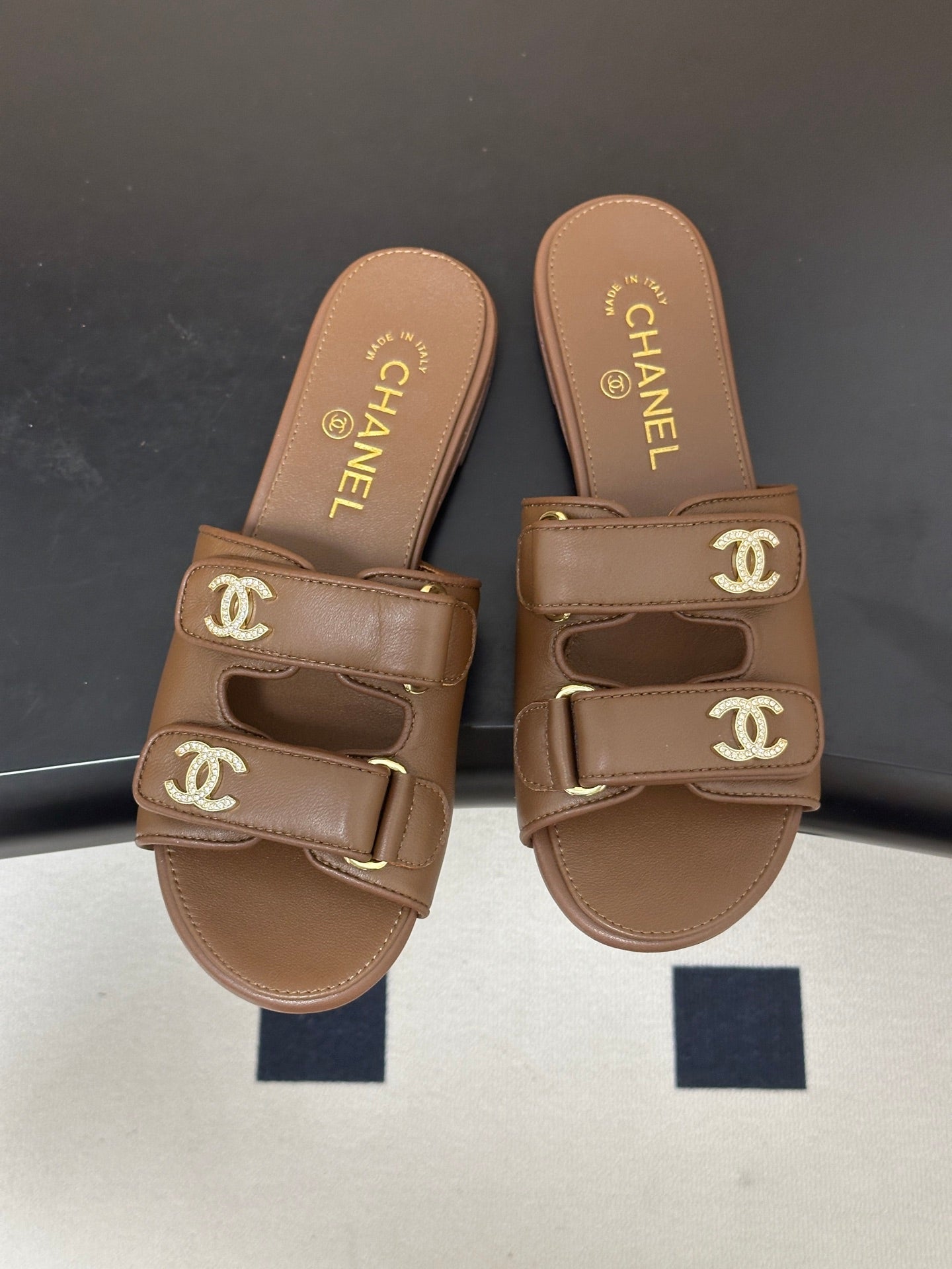Chanel 2026 Crystal Logo Flat Sandal Sheepskin 229731