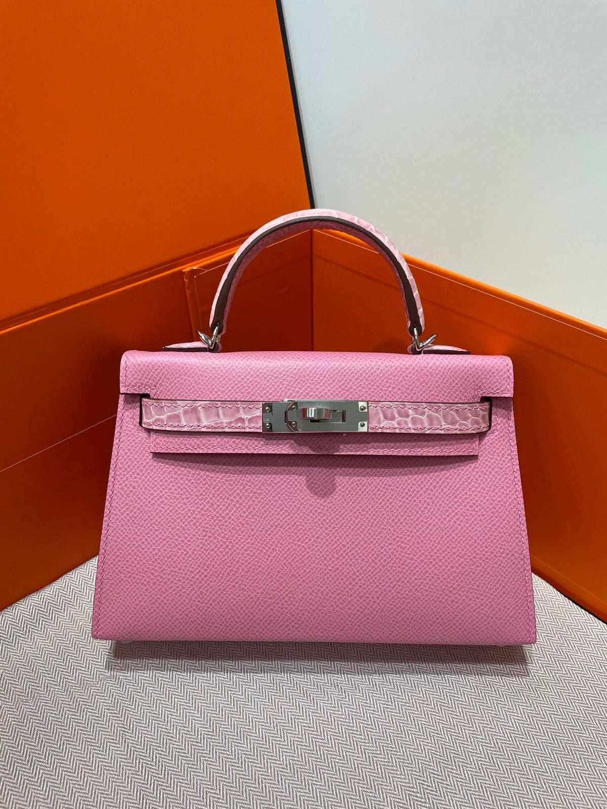 High-end Hermes 2026 Mini Kelly Bag 19cm Crocodile/Epsom Leather