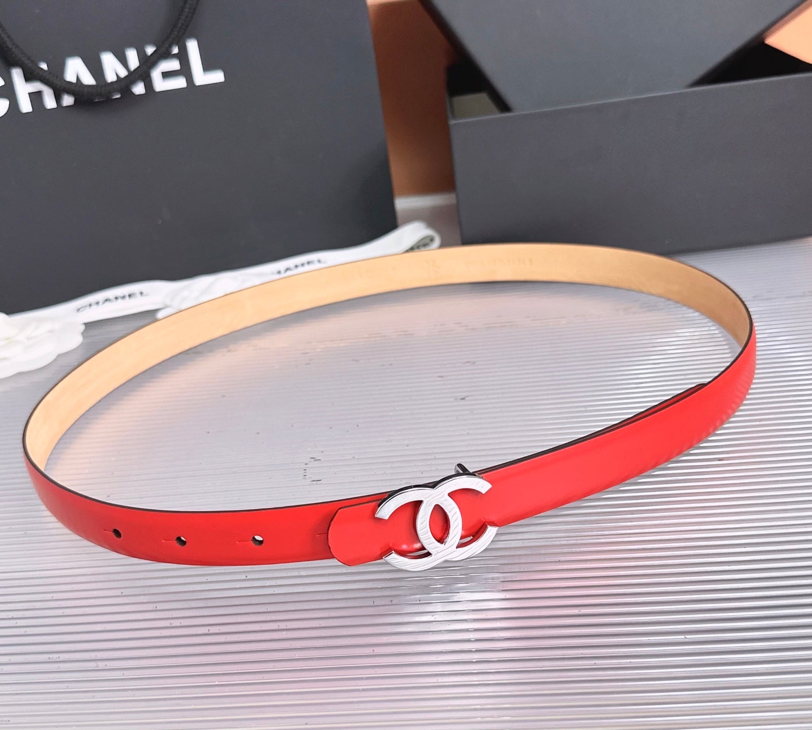 Chanel 2026 CC Logo Slim Belt 20mm Leather 212320