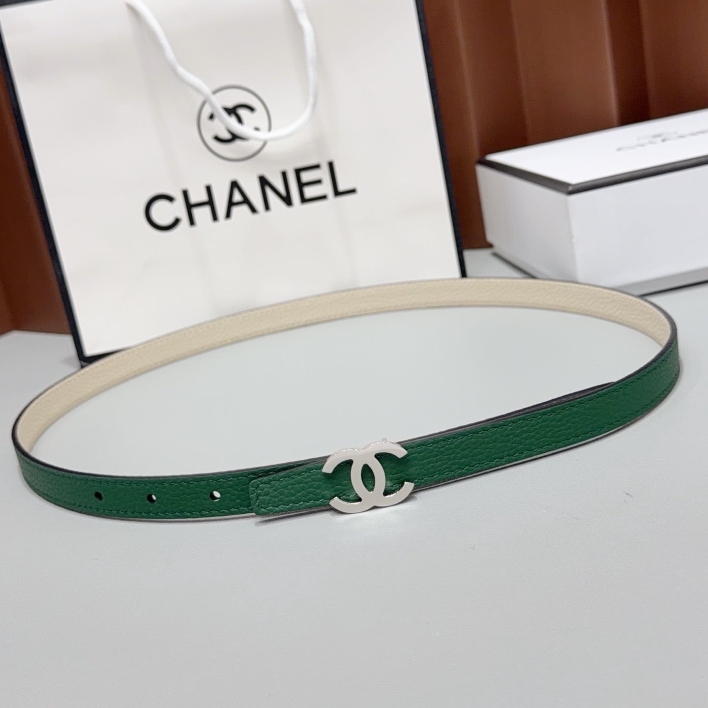 Chanel 2026 Slim Leather Logo Buckle Belt 15mm