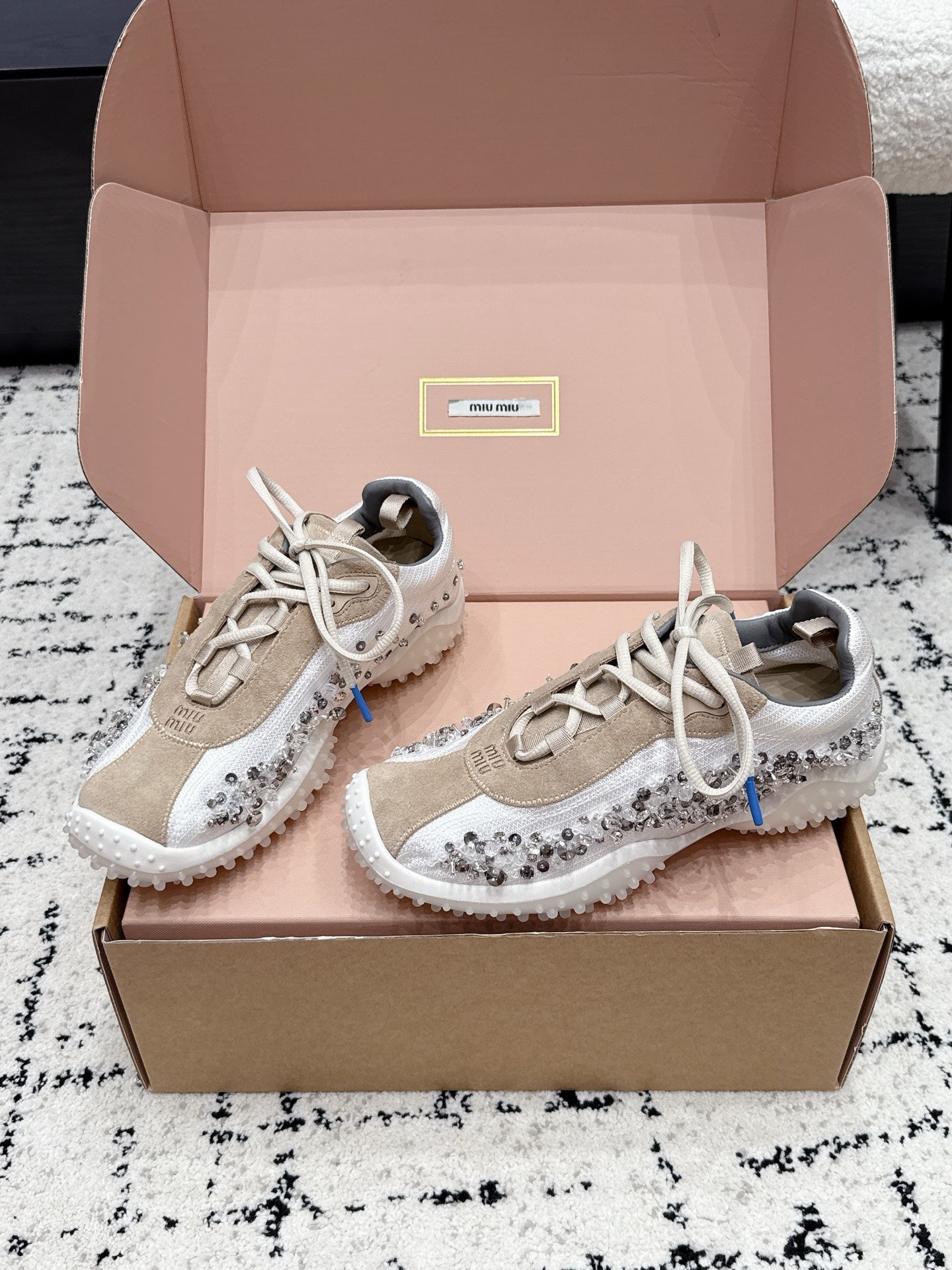 Miumiu 2026 Bubble Embroidered Sneaker Technical Fabric And Suede 955021