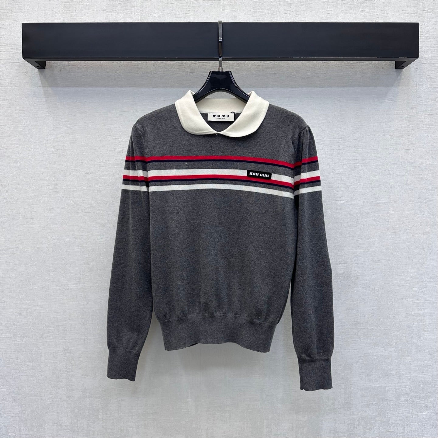 Miumiu 2026 Striped Long-Sleeve Knit Top with Peter Pan Collar Wool 418720