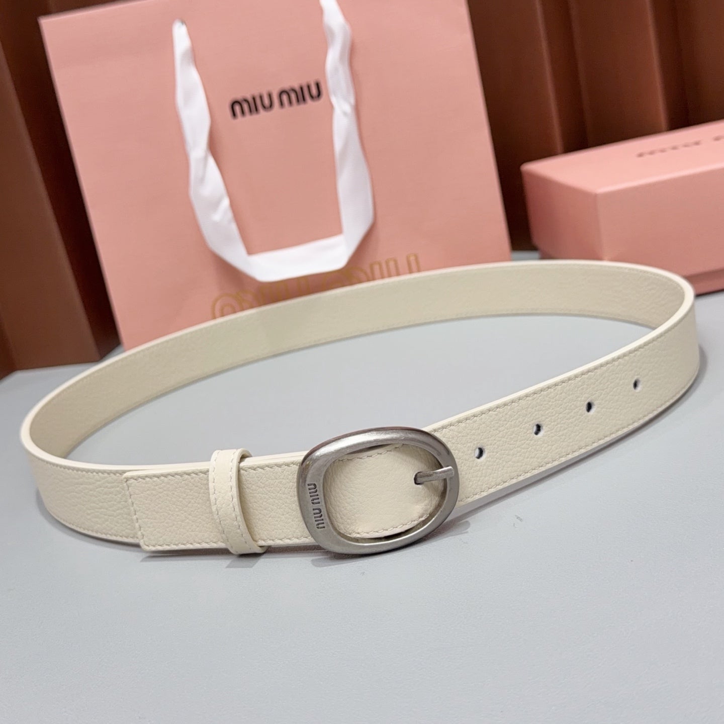 Miumiu2026 Oval Buckle Belt 30mm Leather