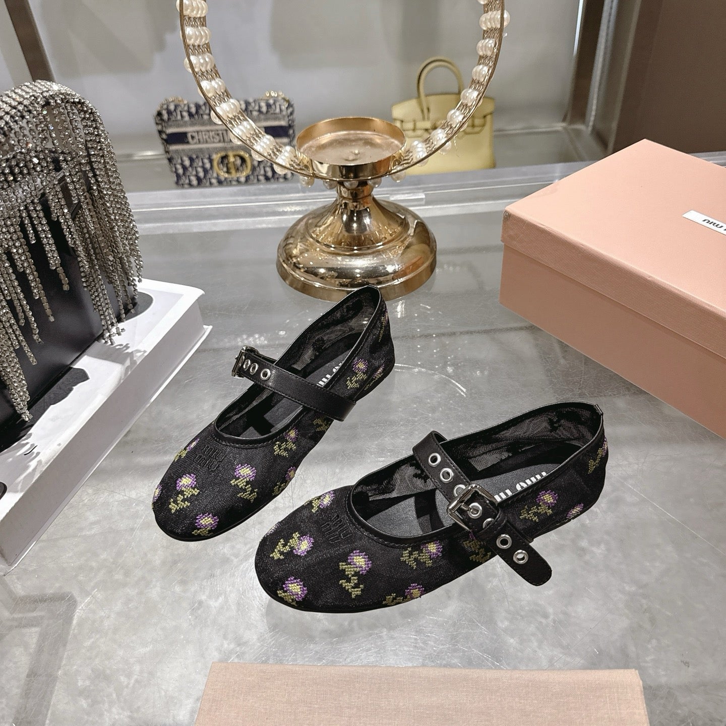 Miumiu 2026 Embroidered Ballet Flats Mesh 951512