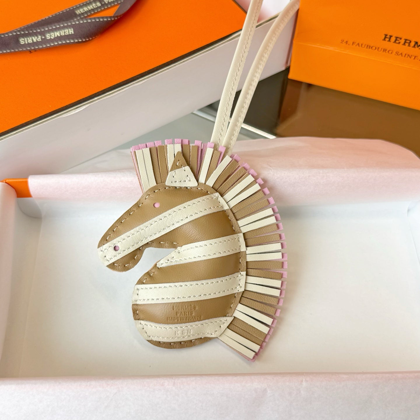 Hermes  Zebra Geegee Savannah Bag Charm Leather