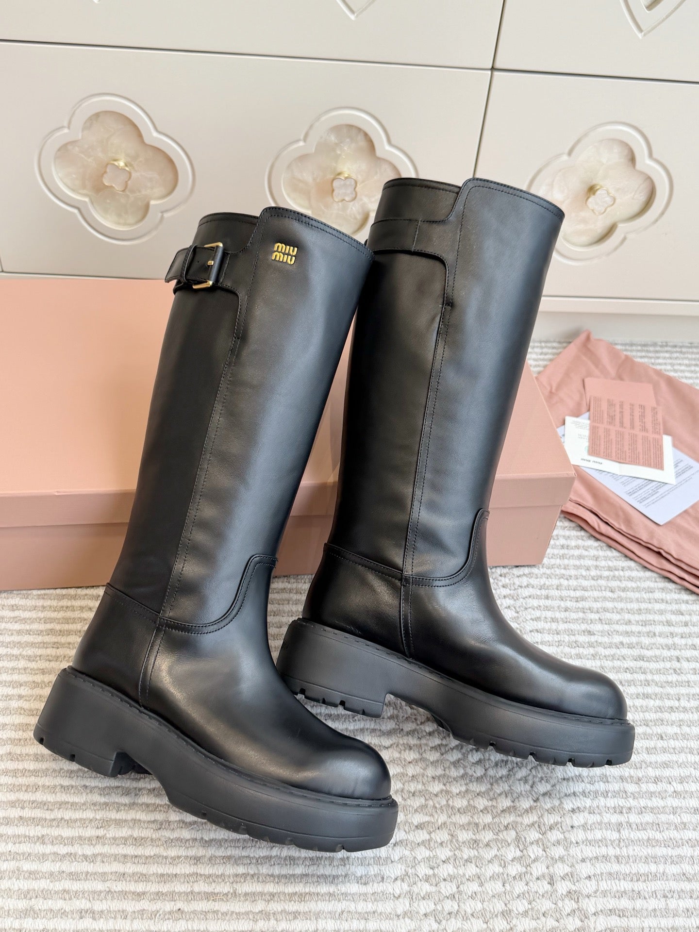 Miumiu 2026 Buckle-Detail Knee-High Boots Leather 955680