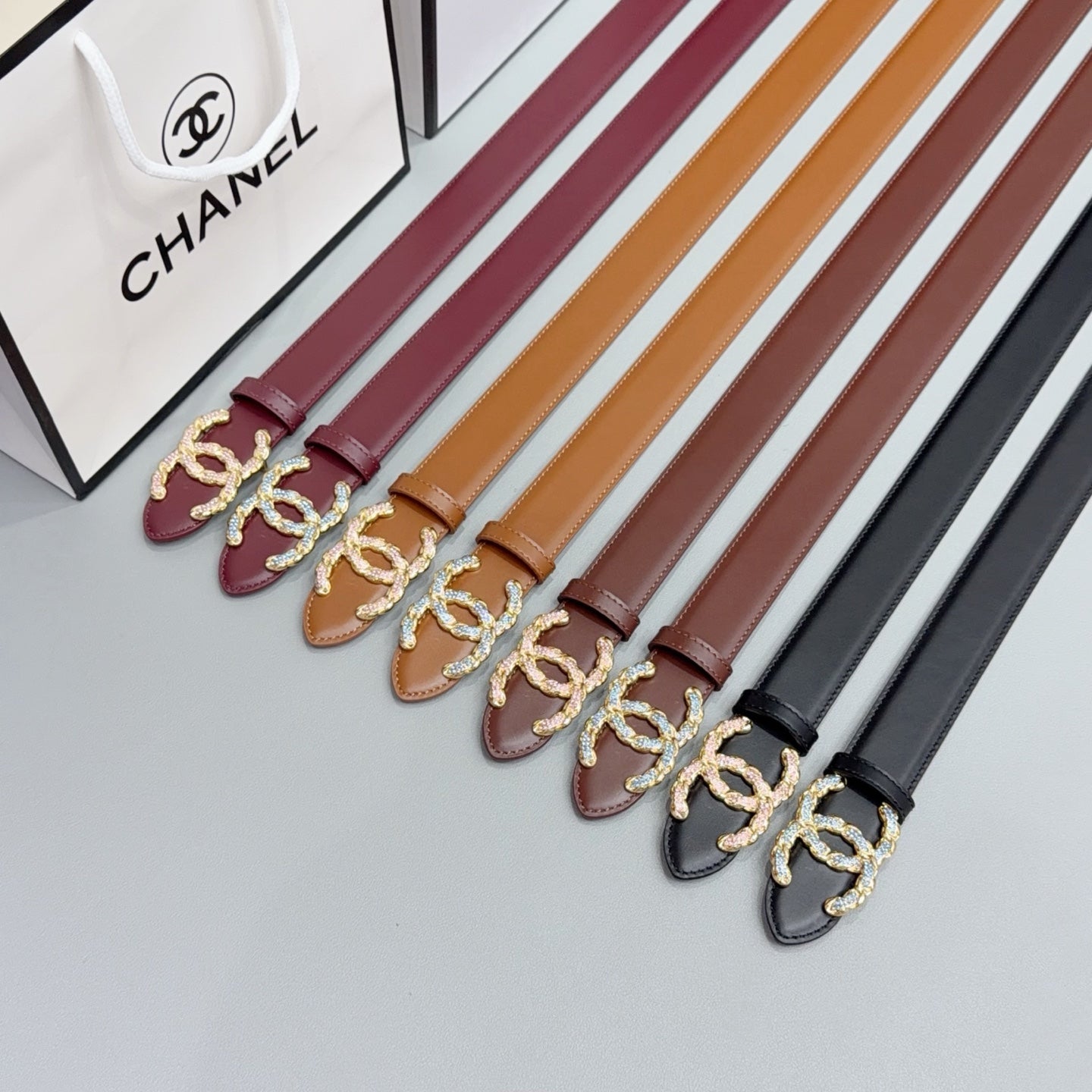 Chanel 2026 Double CC Crystal Buckle Belt 30mm Cowhide