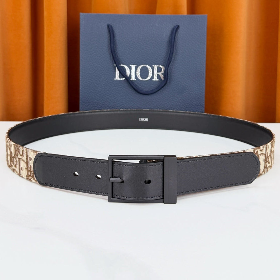 Dior 2026 Oblique Jacquard Reversible Strap Belt 35mm Canvas Leather