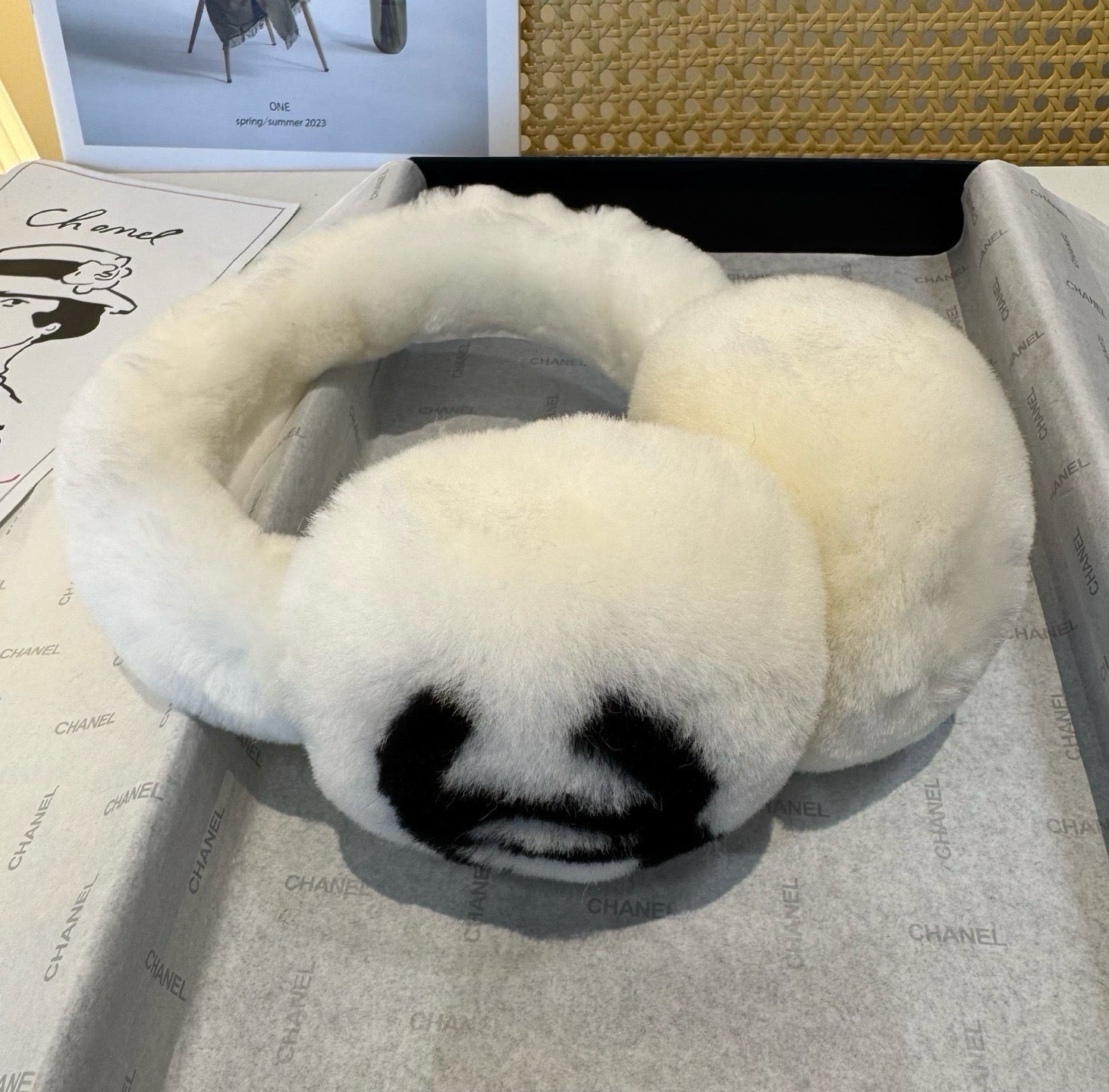 Chanel Shearling CC White Earmuffs