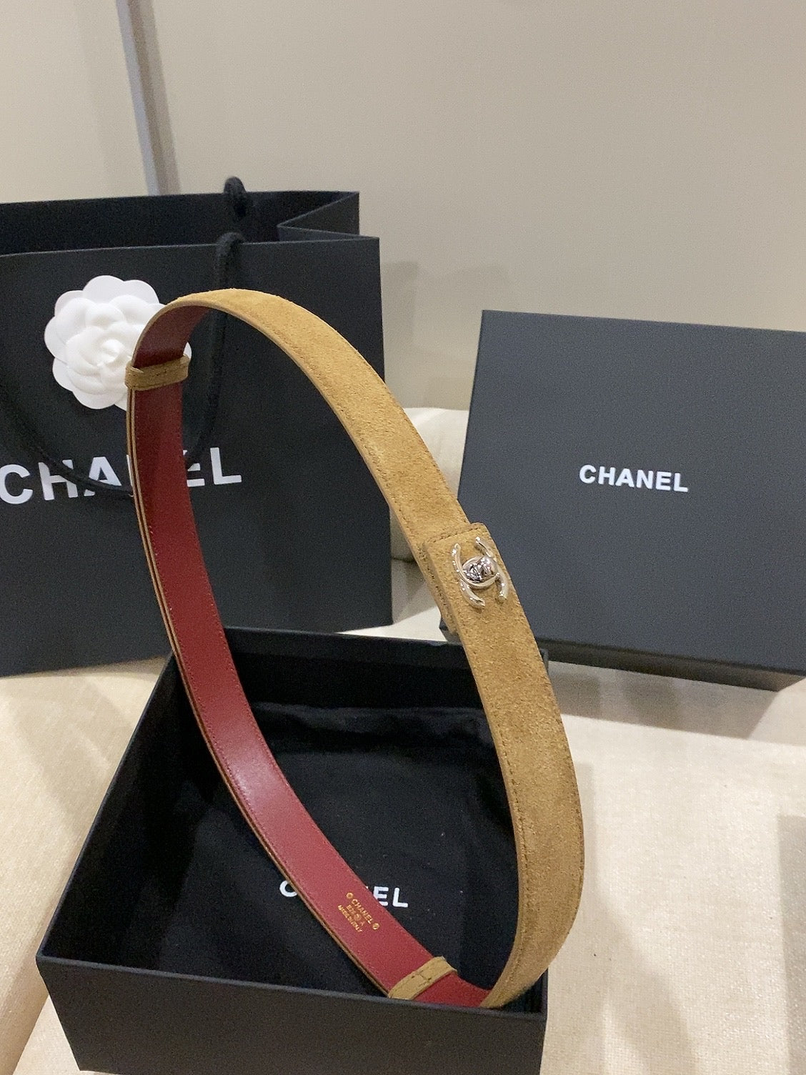 Chanel 2026 Double C Belt 25mm Suede Leather 215395