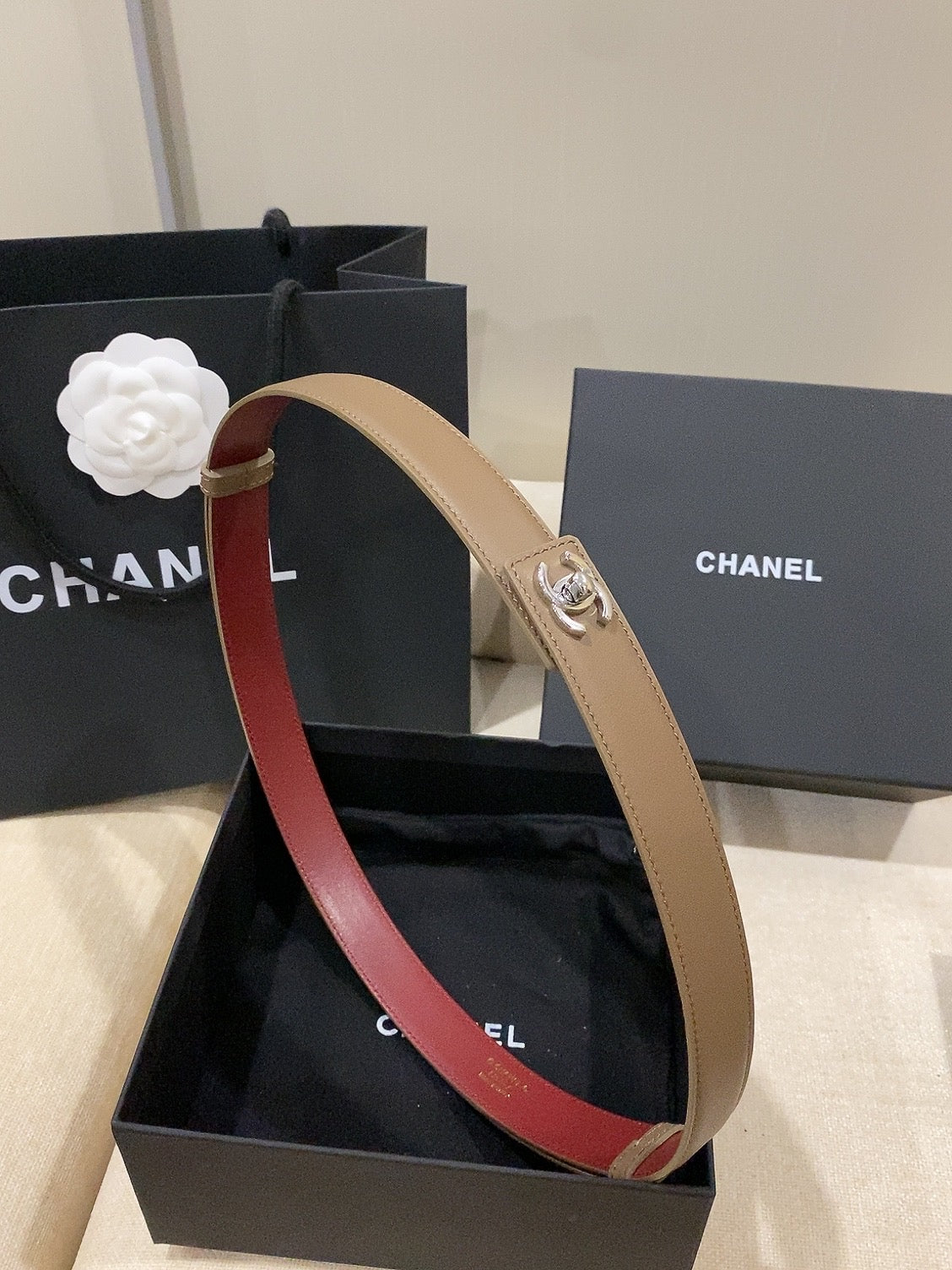 Chanel 2026 Double C Belt 25mm Suede Leather 215395