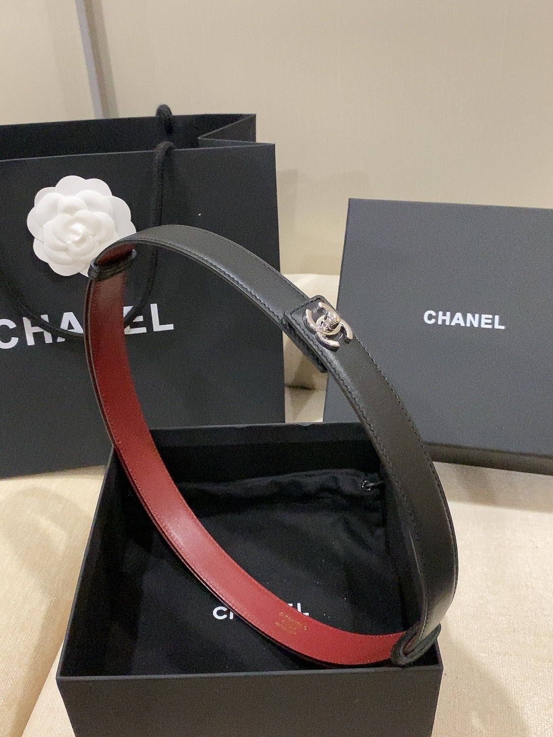 Chanel 2026 Double C Belt 25mm Suede Leather 215395