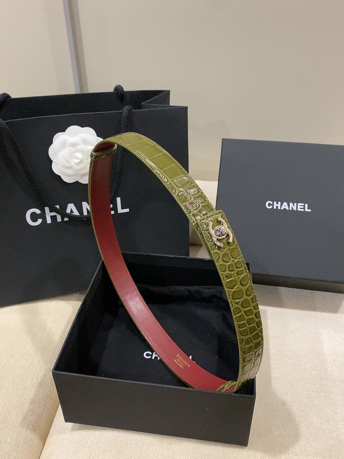 Chanel 2026 Double C Belt 25mm Suede Leather 215395