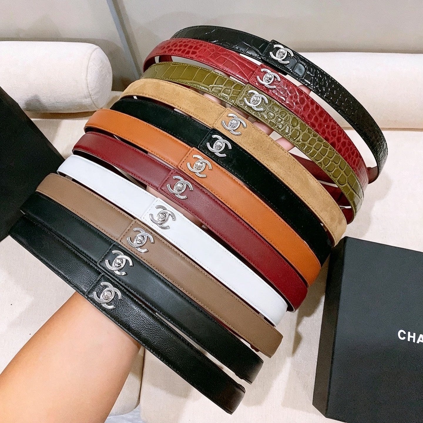 Chanel 2026 Double C Belt 25mm Suede Leather 215395