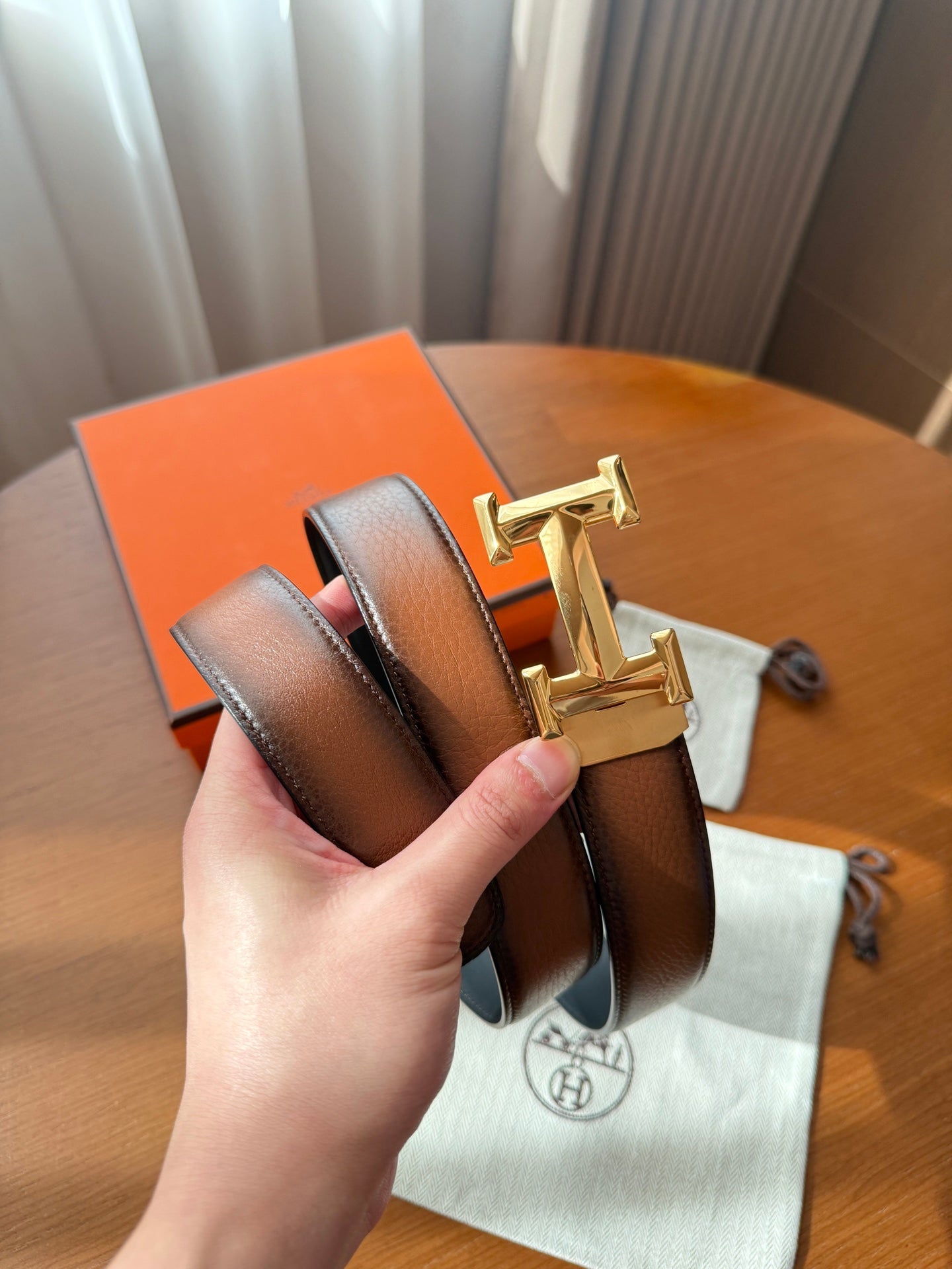 Hermes 2026 Reversible Strap Buckle Belt Cowhide 215629