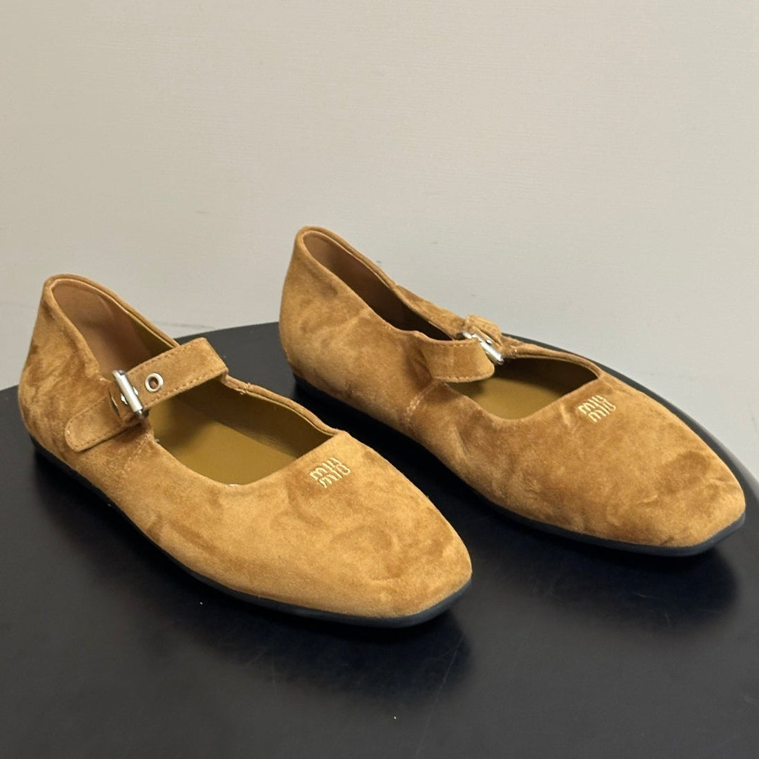 Miu Miu 2026 Square Toe Buckle Ballet Flat Suede 994191
