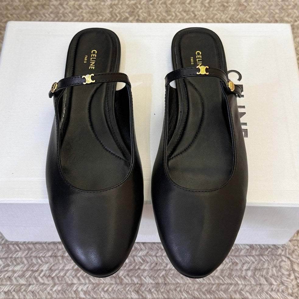 Celine 2026 Arc De Triomphe Flat Mule Calfskin Denim 104875