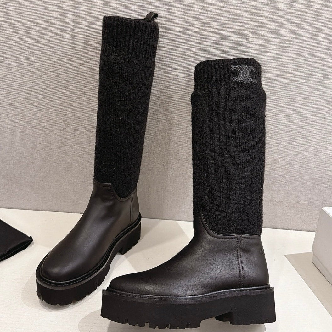 Celine 2026 Chunky Knit Sock Boots Leather 101099