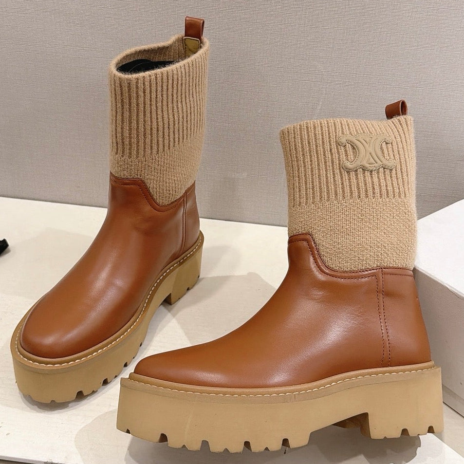 Celine 2026 Chunky Knit Sock Boots Leather 101099