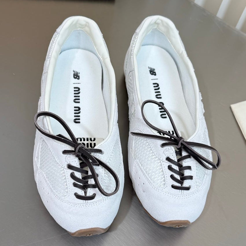 Miu Miu 2026 Balance Low-Cut Ballet Flats Suede Cowhide 989345